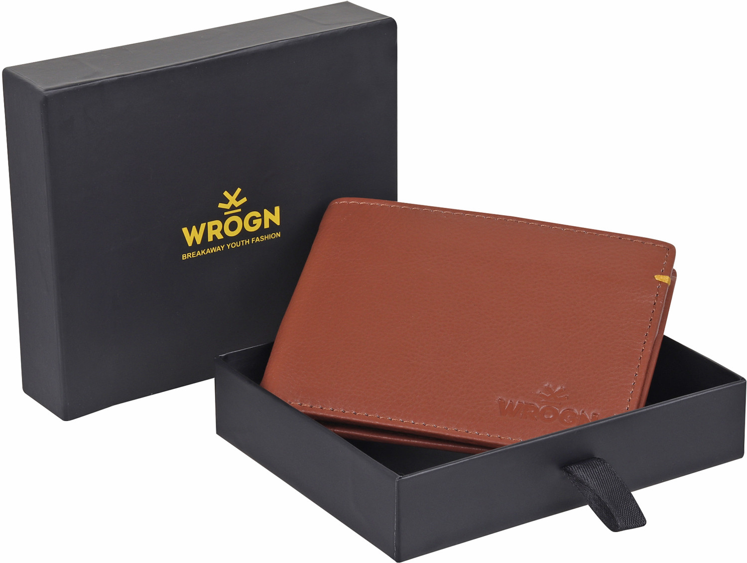 Image of WROGN Men Tan, Black Genuine Leather Wallet