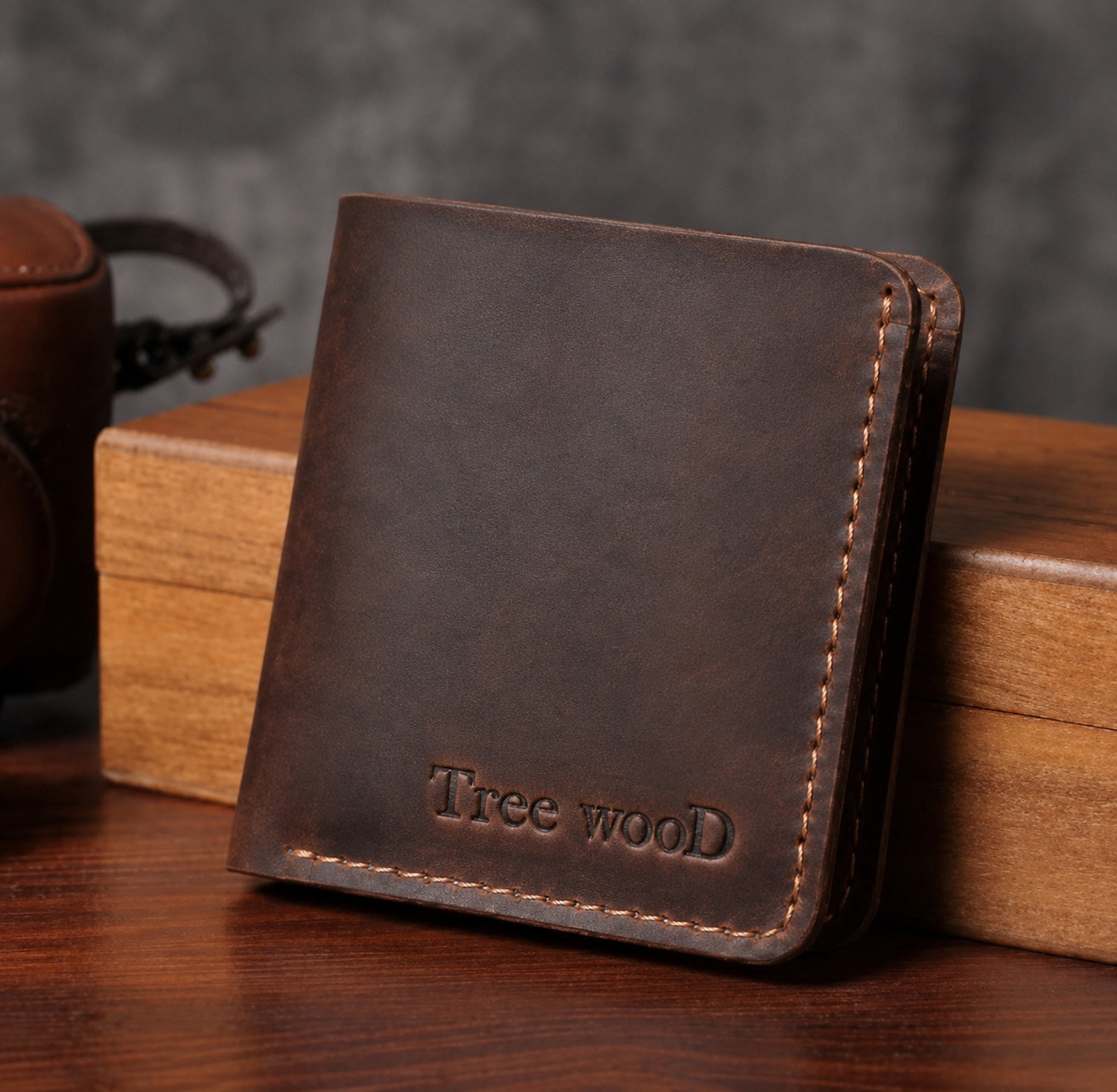 Tree Wood Men Trendy, Formal, Casual Khaki Genuine Leather Wallet