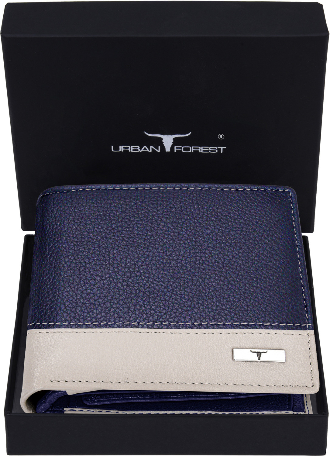 URBAN FOREST Men Blue Genuine Leather Wallet 8 Card Slots