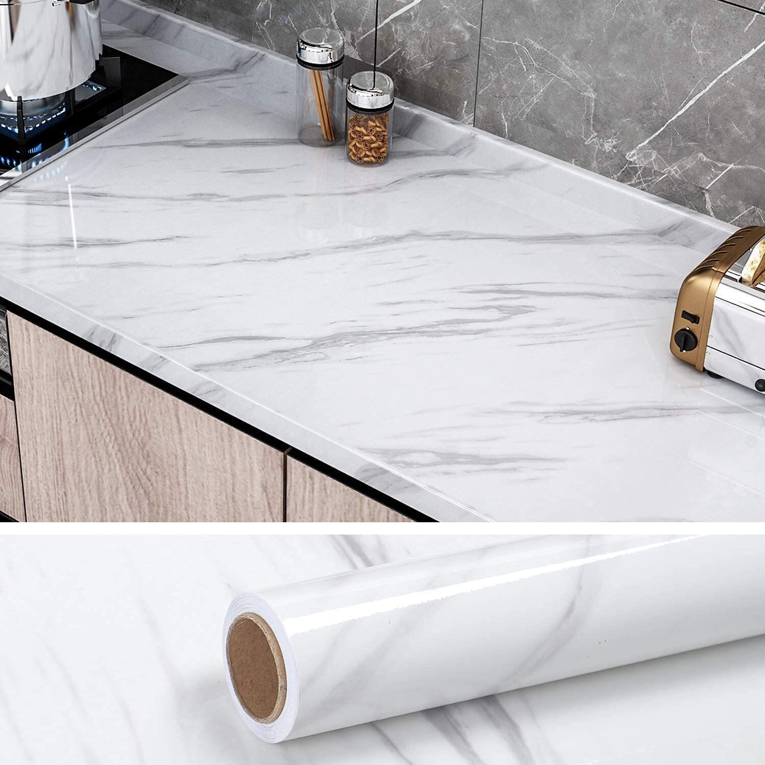Image of yes collections 100 cm x 45 cm Waterproof Decorative Vinyl Wallpaper (White, Gold)