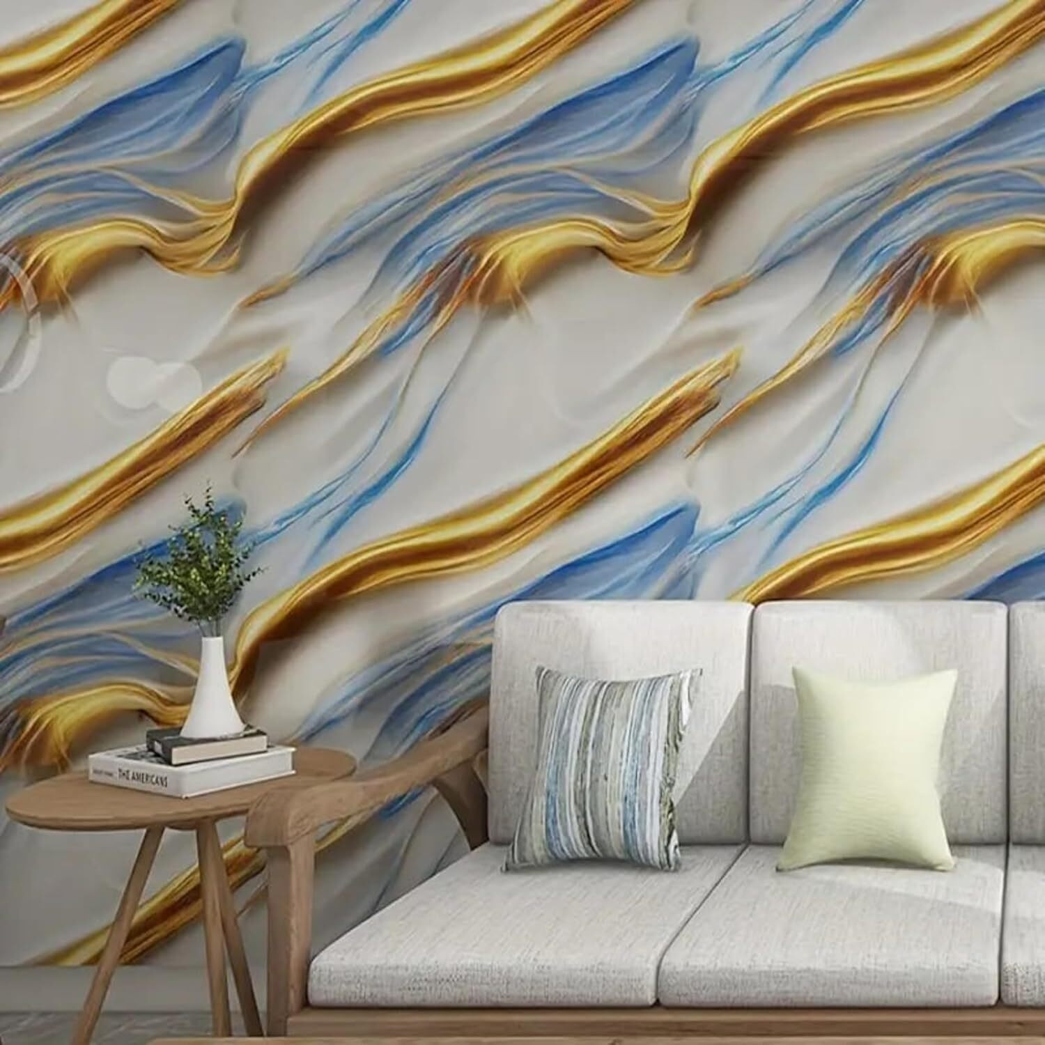 Image of yes collections 100 cm x 45 cm Waterproof Decorative Vinyl Wallpaper (White, Gold)