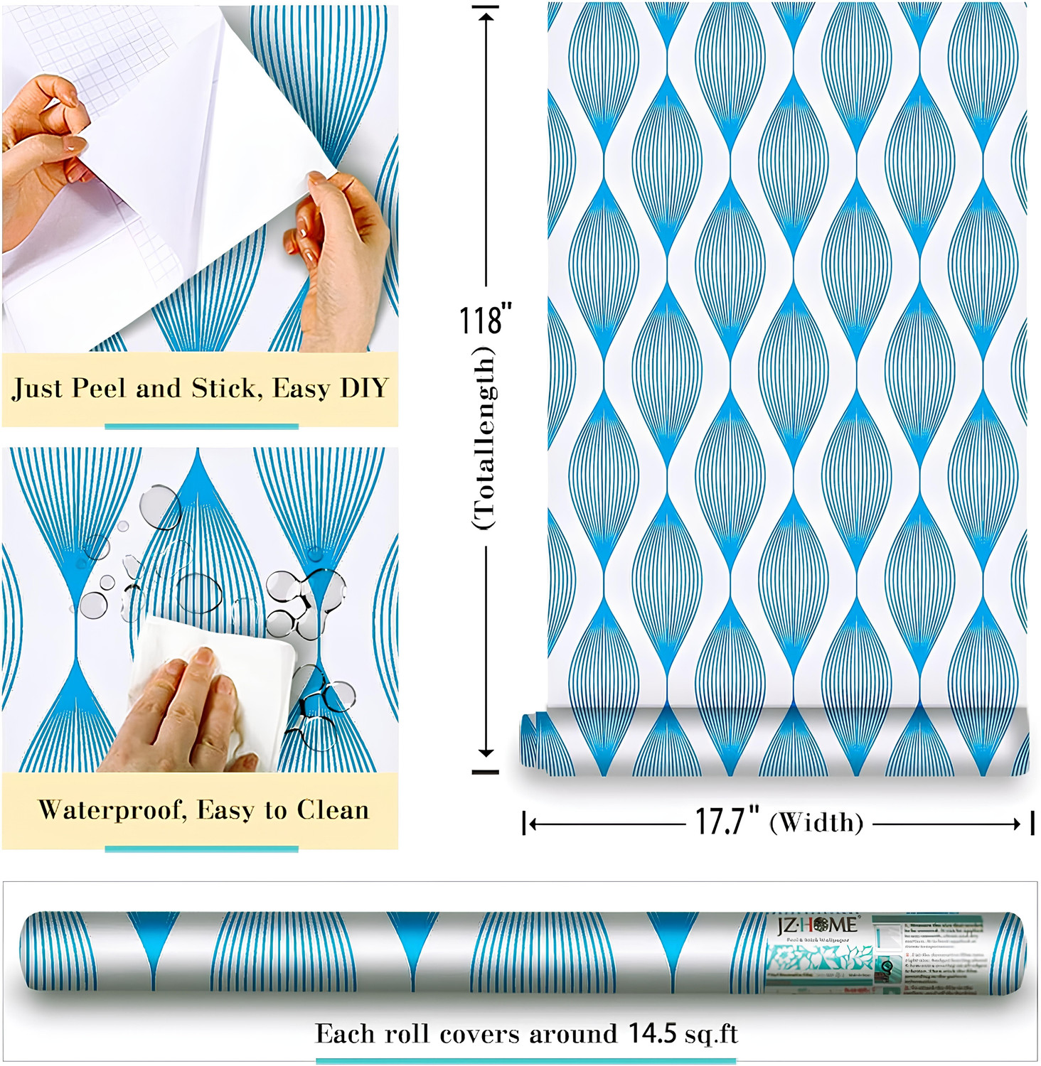 Image of Floppy 300 cm x 45 cm Classics Paper Wallpaper (Blue, White)