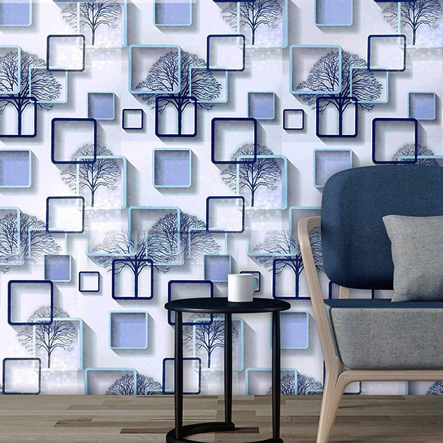 WallBerry Wall Stickers Wallpaper Happy Winter Trees and Frames Home DIY Self Adhesive Large PVC Wall paper  (Pack of 1)