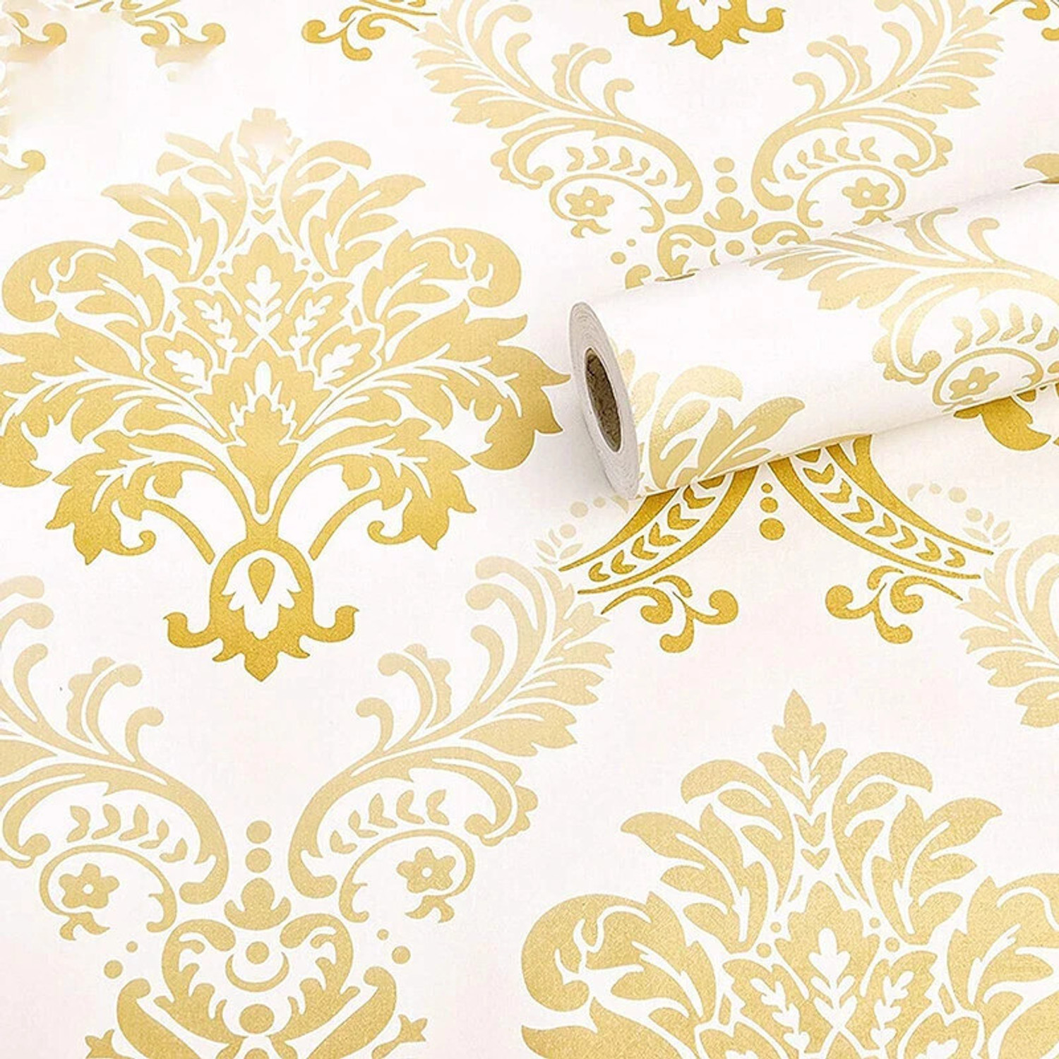 Image of yes collections 100 cm x 45 cm Waterproof Decorative Vinyl Wallpaper (White, Gold)