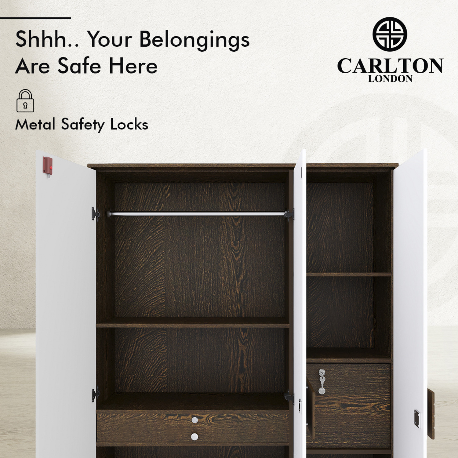 Image of CARLTON LONDON PHOENIX Engineered Wood 3 Door Wardrobe