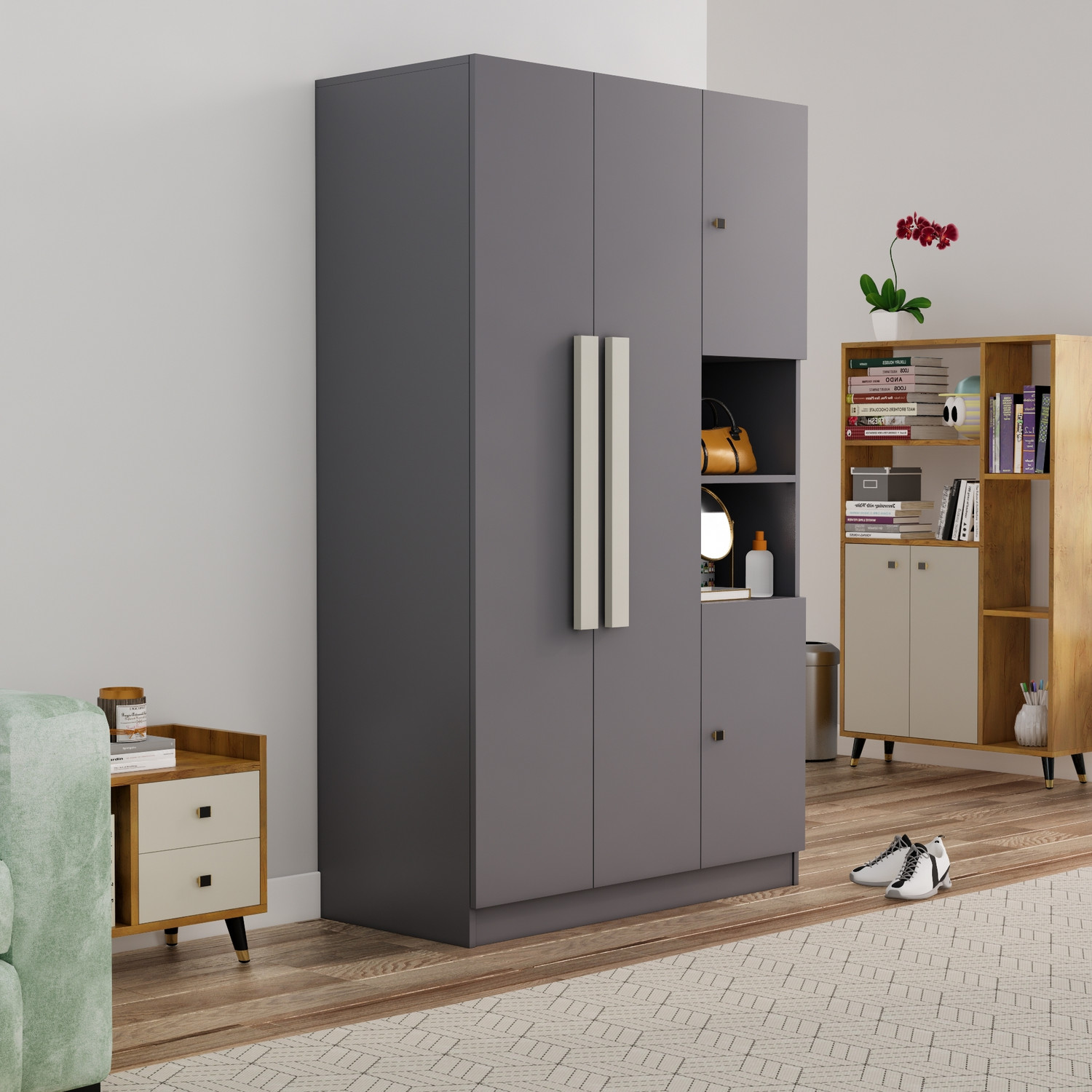 Image of THE ATTIC Solid Wood 2 Door Wardrobe (Finish Color - Honey, Pre-assembled)
