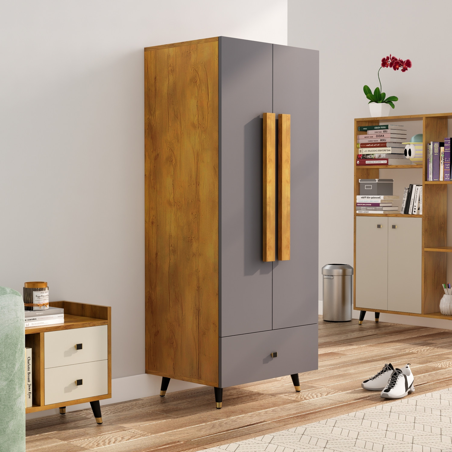 Image of THE ATTIC Solid Wood 2 Door Wardrobe (Finish Color - Honey, Pre-assembled)