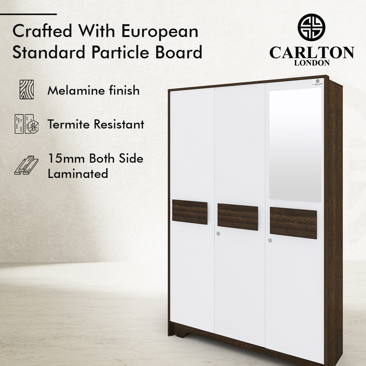 Image of CARLTON LONDON PHOENIX Engineered Wood 3 Door Wardrobe