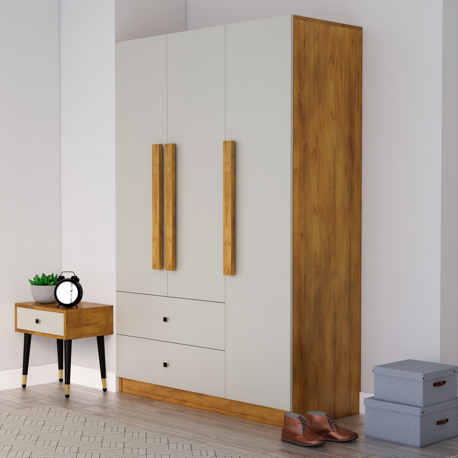 Image of THE ATTIC Solid Wood 2 Door Wardrobe (Finish Color - Honey, Pre-assembled)