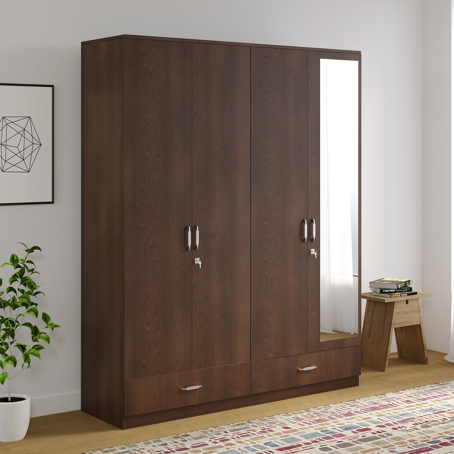 Nilkamal MOZART Engineered Wood 4 Door Wardrobe