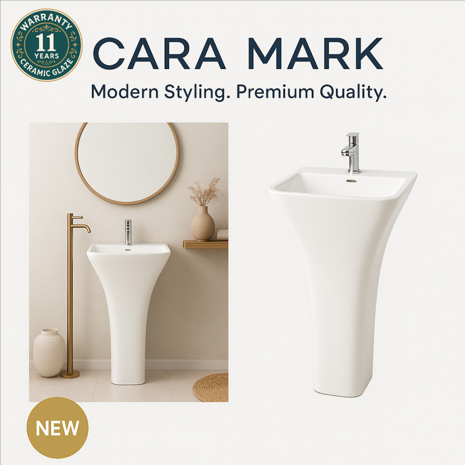 Image of CARA MARK wash basin standing| Wash basin|pedestal basin|pedestal wash basin|basin| Pedestal Basin (WHITE COLOR (SCRETCH PROOF AND Chemical Resistance))