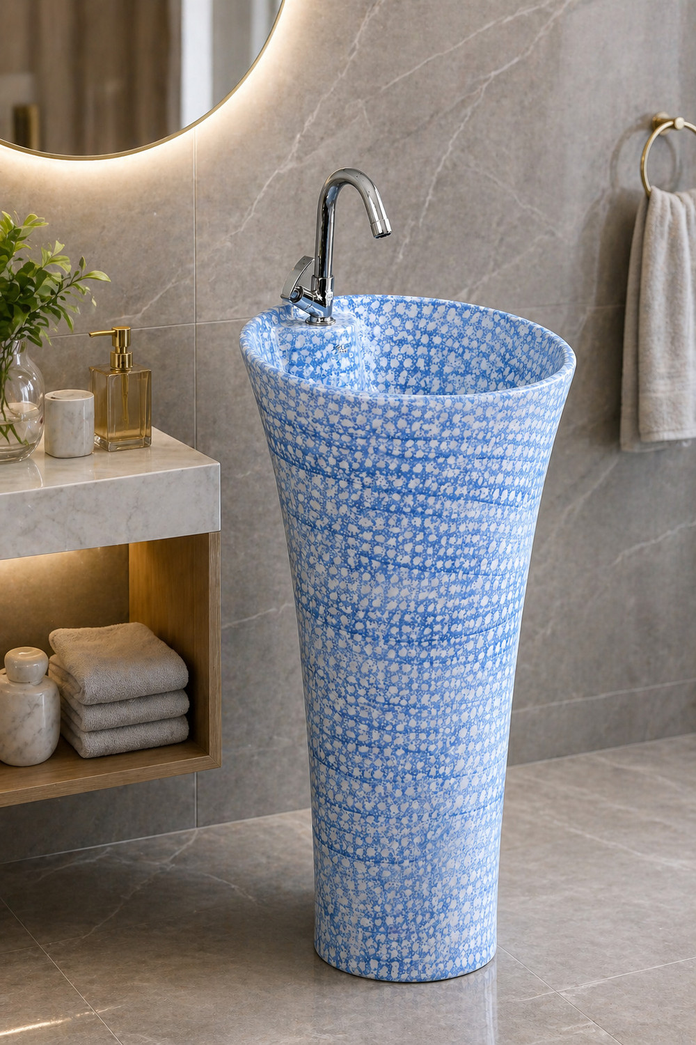 Image of CARA MARK wash basin standing| Wash basin|pedestal basin|pedestal wash basin|basin| Pedestal Basin (WHITE COLOR (SCRETCH PROOF AND Chemical Resistance))