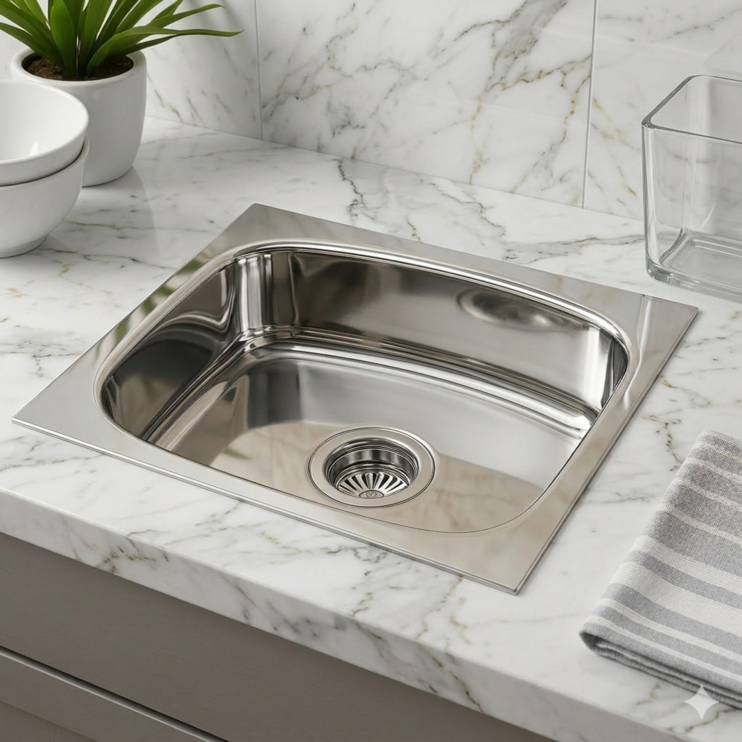 Image of HouseX Premium Single bowl sink 18 inchx16 inchx10 inch KS-109 Vessel Sink (Steel)
