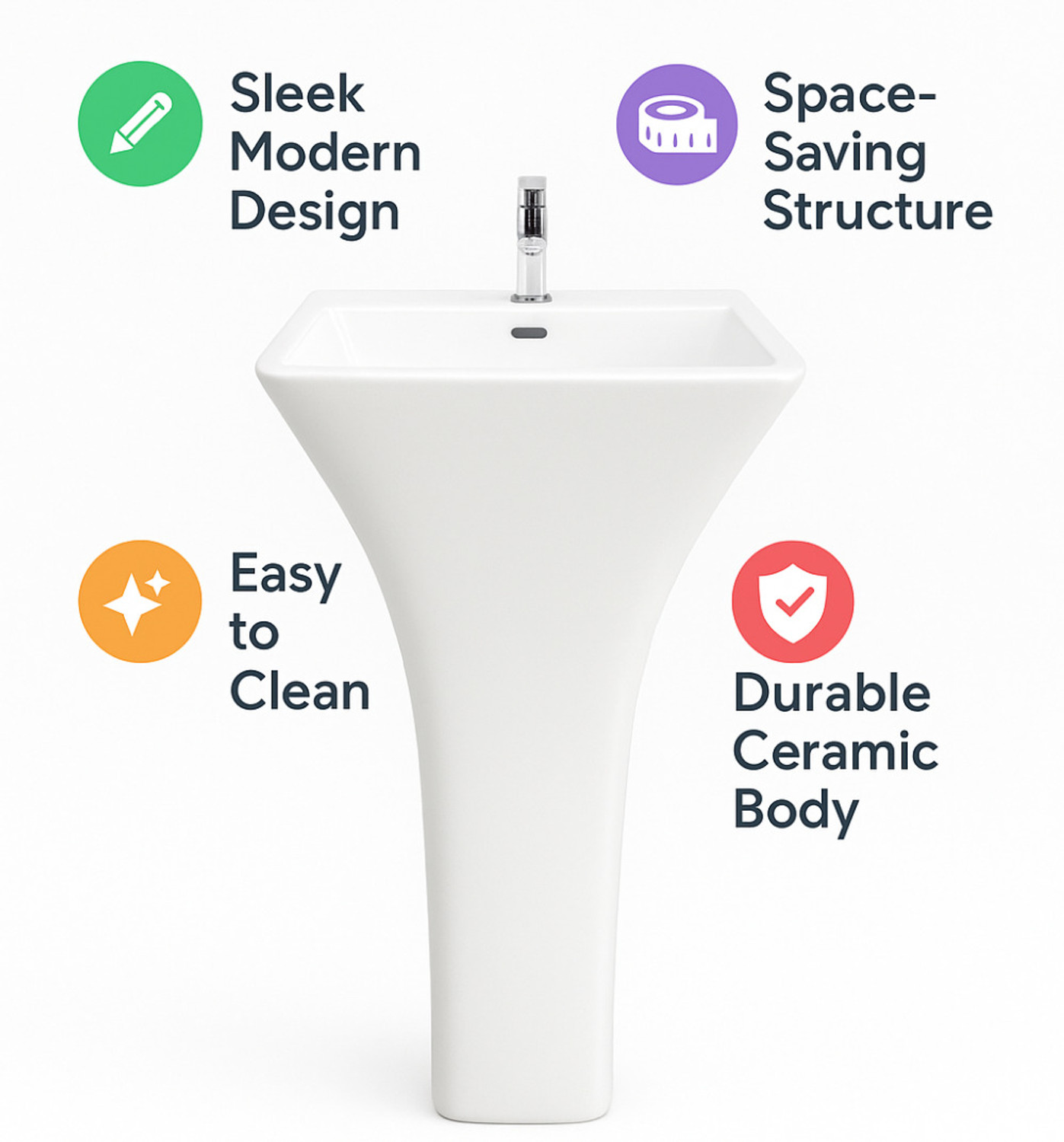 Image of CARA MARK wash basin standing| Wash basin|pedestal basin|pedestal wash basin|basin| Pedestal Basin (WHITE COLOR (SCRETCH PROOF AND Chemical Resistance))