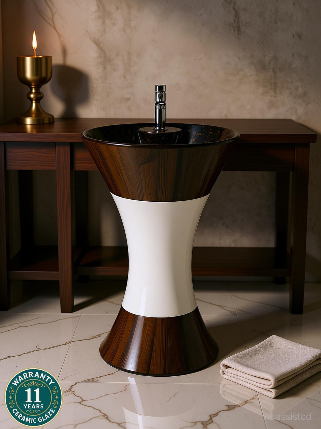 Image of CARA MARK wash basin standing| Wash basin|pedestal basin|pedestal wash basin|basin| Pedestal Basin (WHITE COLOR (SCRETCH PROOF AND Chemical Resistance))