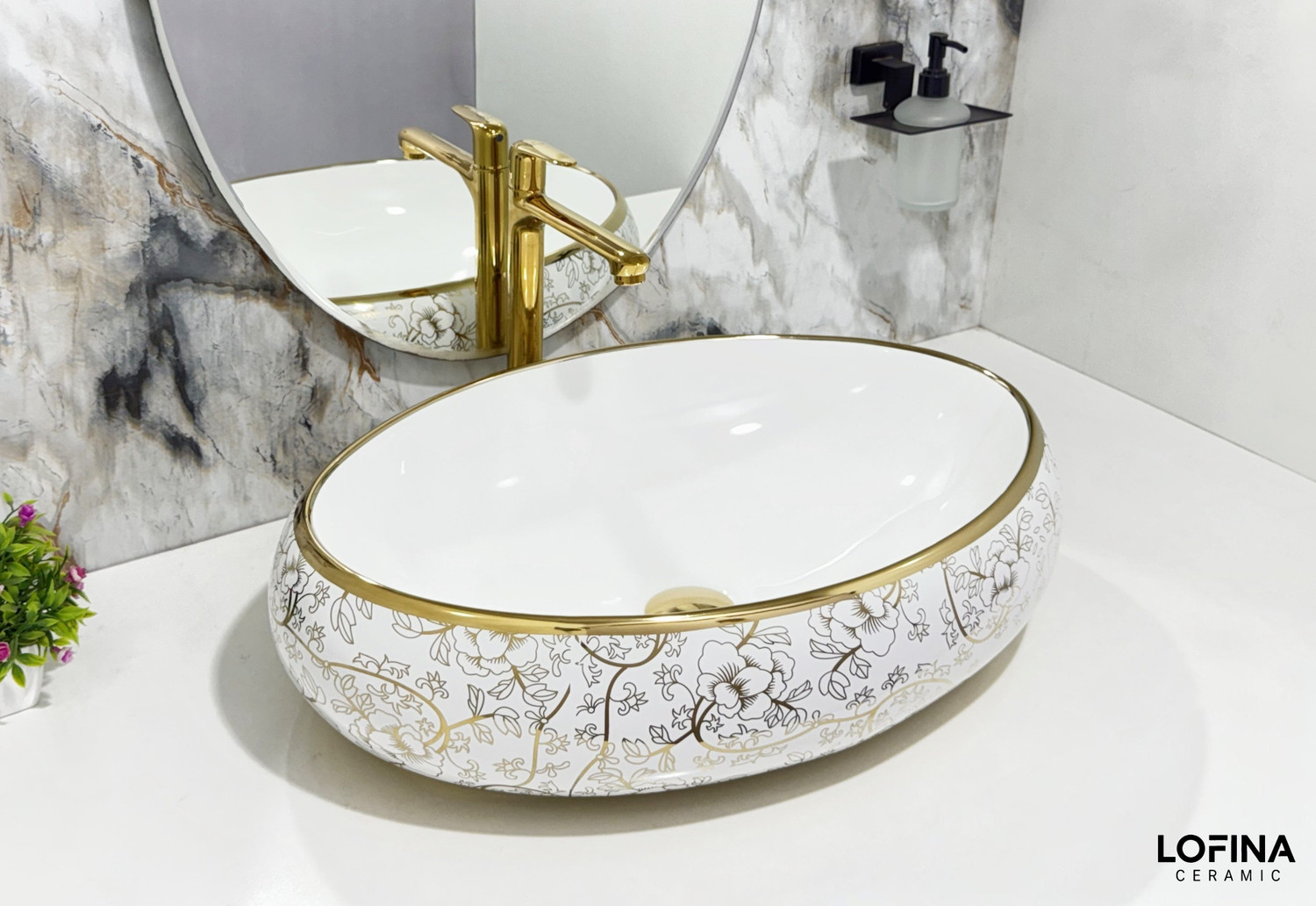 Image of CERAMICA CREATIONS CERAMICA Premium Designe Basin(L61 X W43 X H14Cm) HS 2203 CERAMIC TABLE TOP CERAMICA Premium Designer Basin(L61 X W43 X H14Cm) HS 2203 CERAMIC TABLE TOP Table Top Basin (WHITE, GOLDEN)