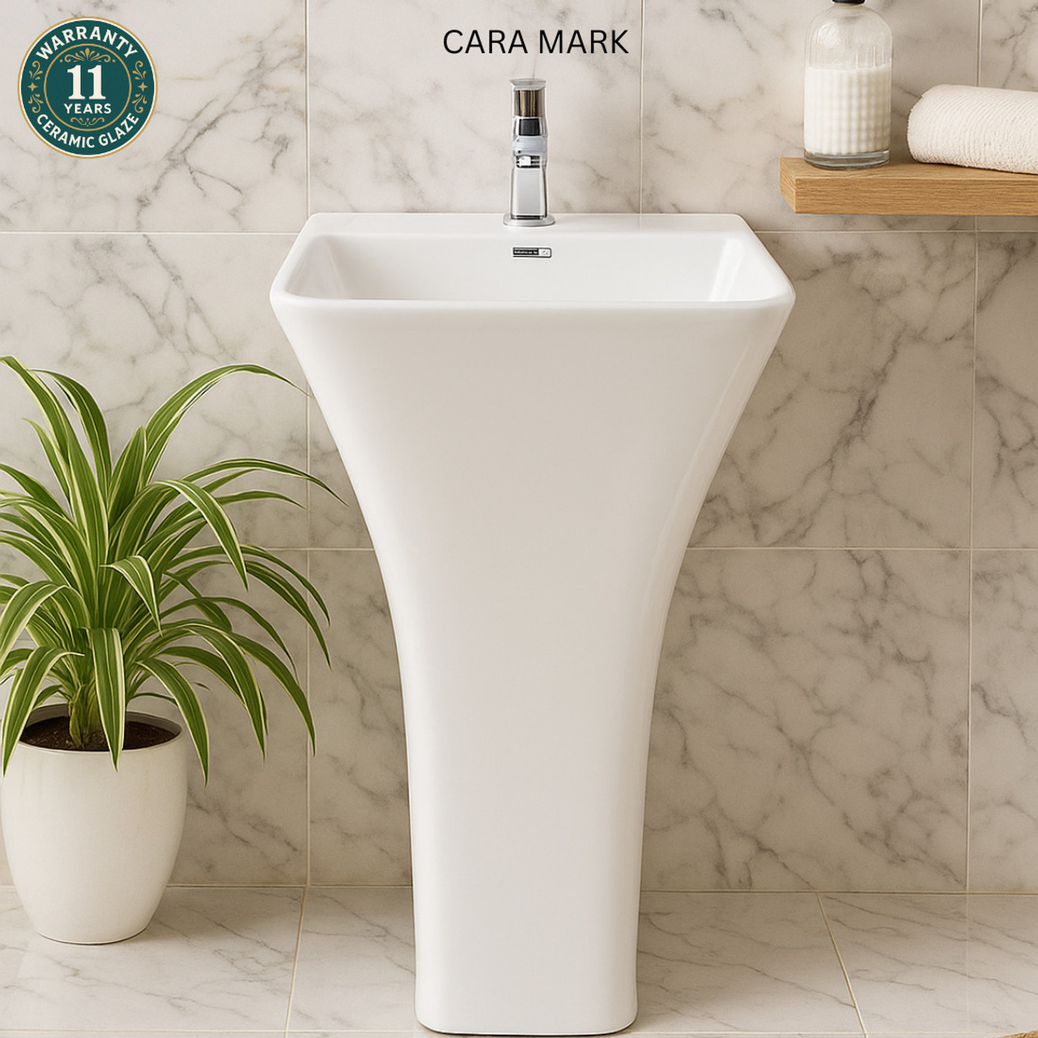 Image of CARA MARK wash basin standing| Wash basin|pedestal basin|pedestal wash basin|basin| Pedestal Basin (WHITE COLOR (SCRETCH PROOF AND Chemical Resistance))
