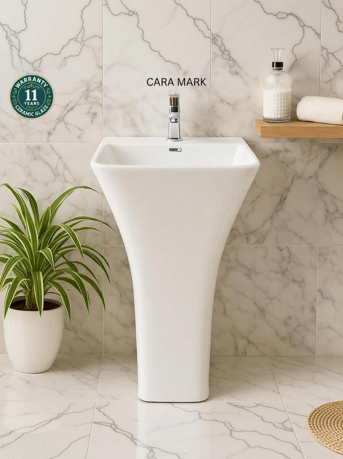 Image of CARA MARK wash basin standing| Wash basin|pedestal basin|pedestal wash basin|basin| Pedestal Basin (WHITE COLOR (SCRETCH PROOF AND Chemical Resistance))