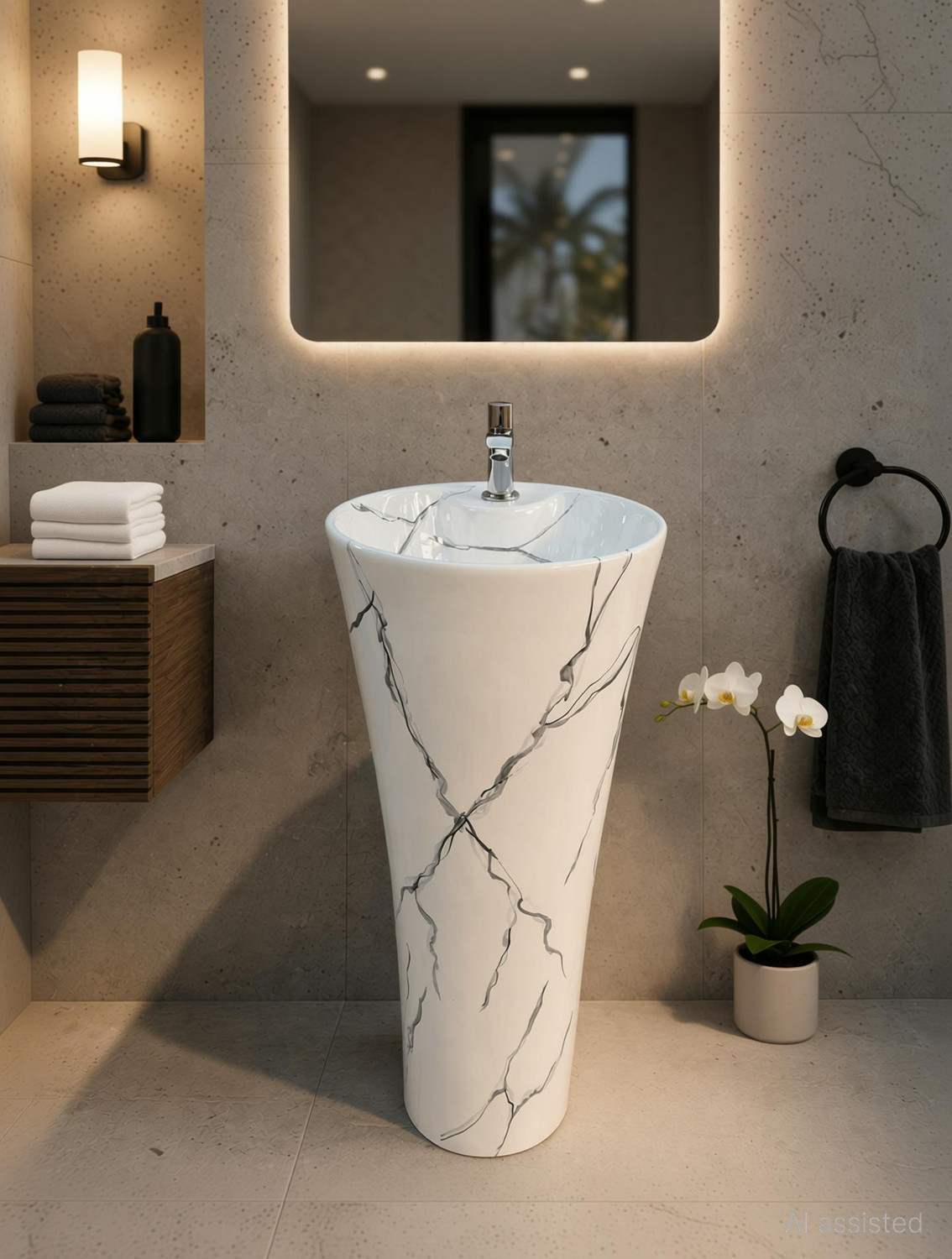 Image of CARA MARK wash basin standing| Wash basin|pedestal basin|pedestal wash basin|basin| Pedestal Basin (WHITE COLOR (SCRETCH PROOF AND Chemical Resistance))