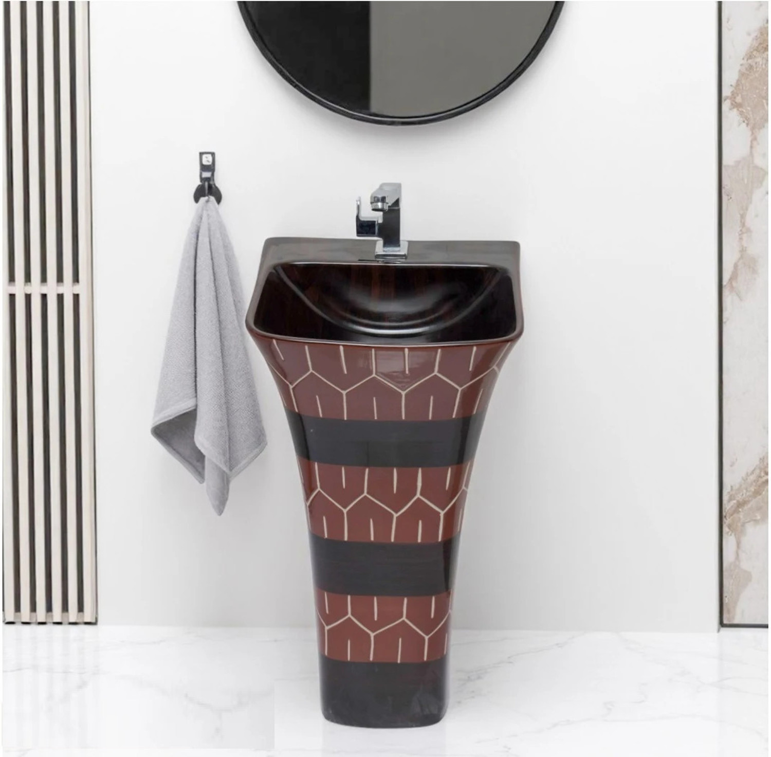 Image of CARA MARK wash basin standing| Wash basin|pedestal basin|pedestal wash basin|basin| Pedestal Basin (WHITE COLOR (SCRETCH PROOF AND Chemical Resistance))