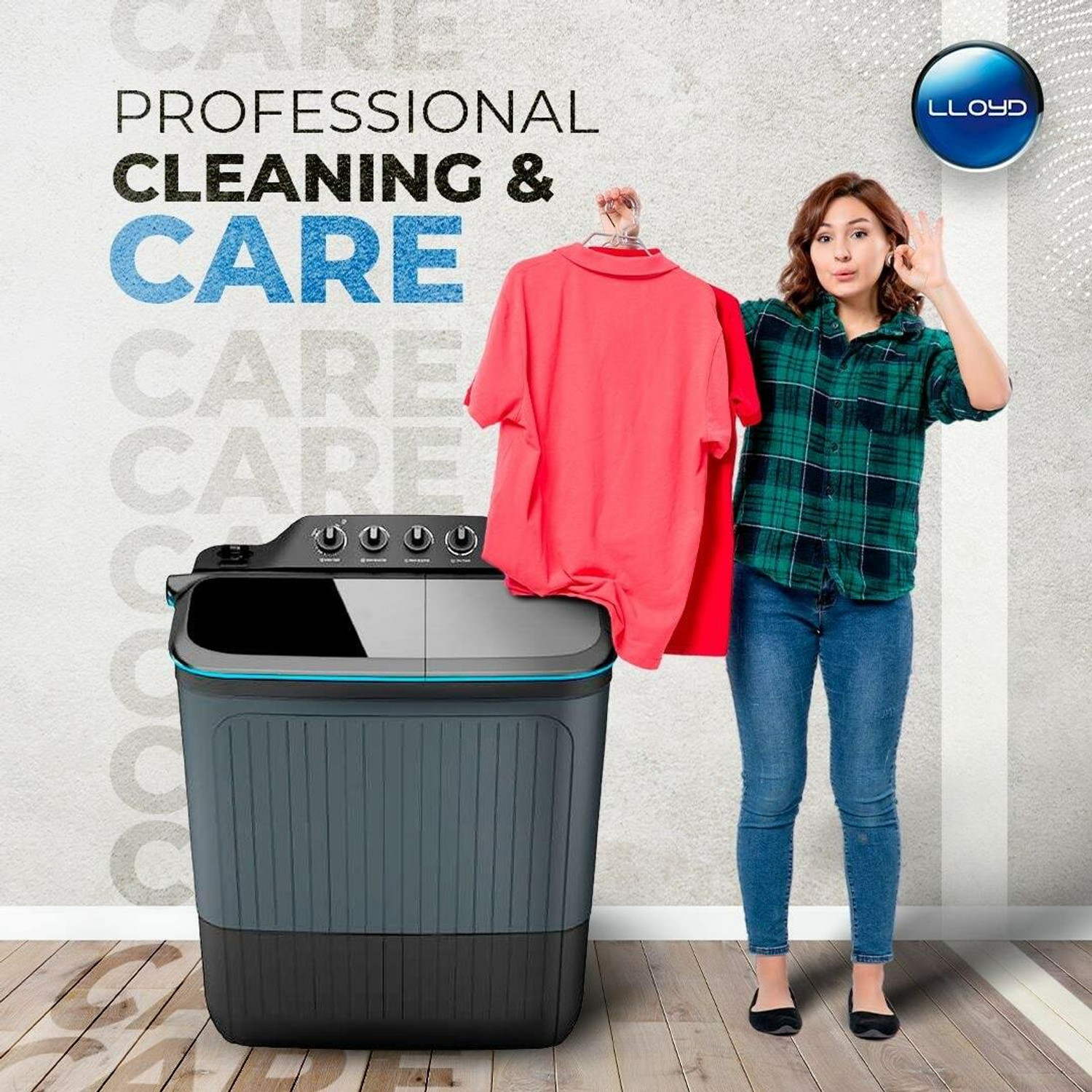 Image of Lloyd by Havells 7.5 kg |Double layered strong Lids|1300 RPM| Soak Function|3 Wash Programs| Magic Filter Semi Automatic Top Load Washing Machine Black, Grey