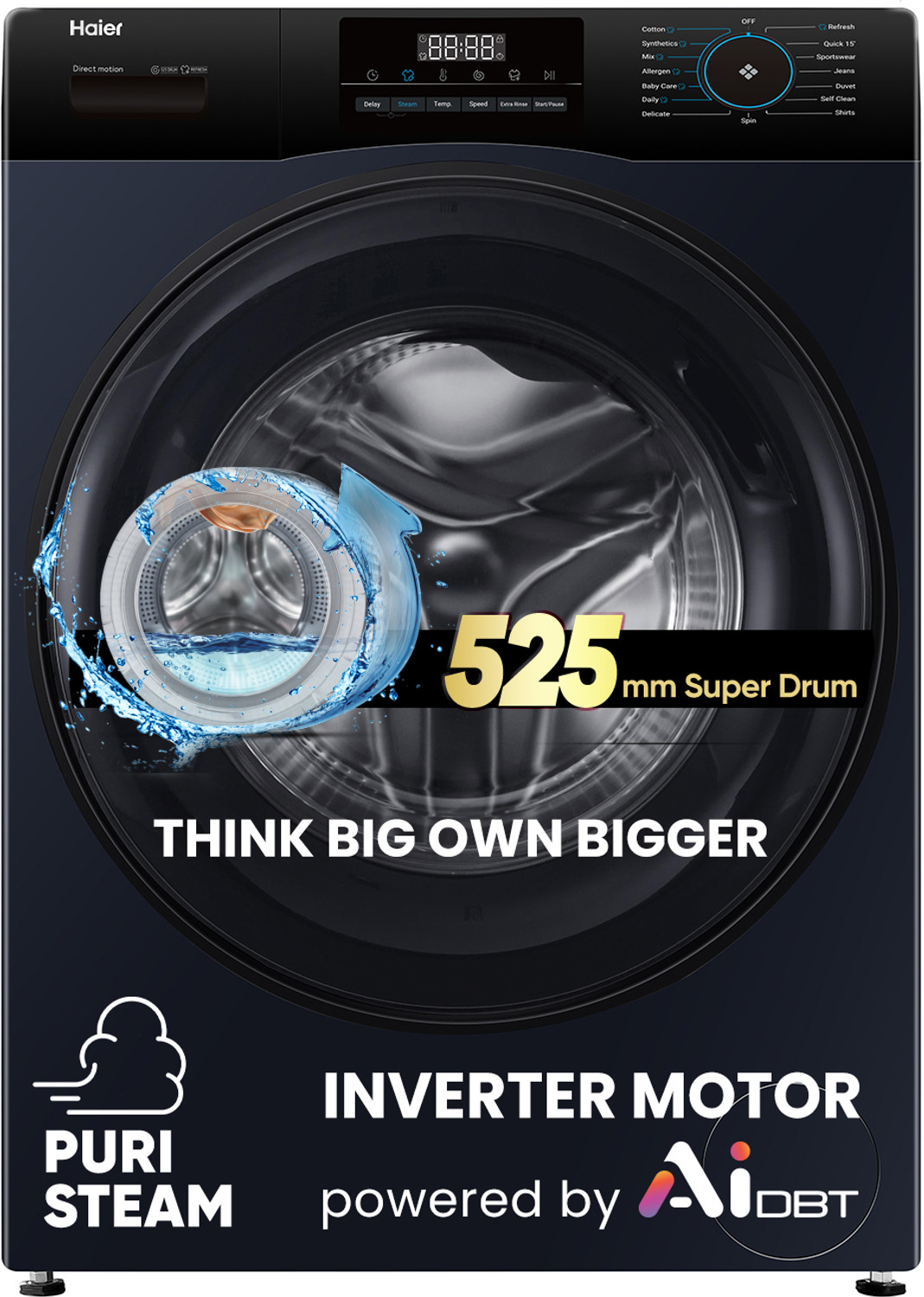 Haier 8 kg Fully Automatic Front Load Washing Machine Black