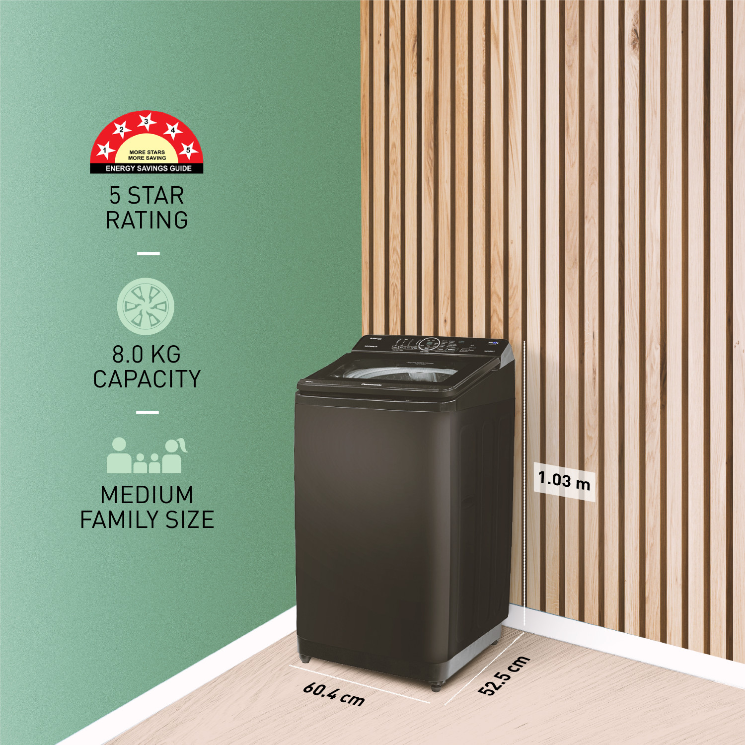 Image of Panasonic 8 kg Wi-Fi Enabled Smart Washing Machine Fully Automatic Top Load Black