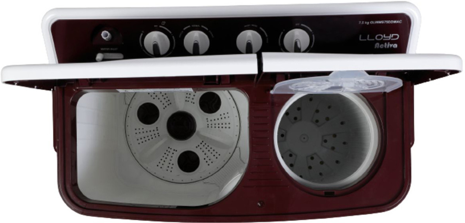 Image of Lloyd by Havells 7.5 kg |1300 RPM|Soak Function|3 Wash Programs|Swift Dry|Magic Filter, Semi Automatic Top Load Washing Machine Maroon, White