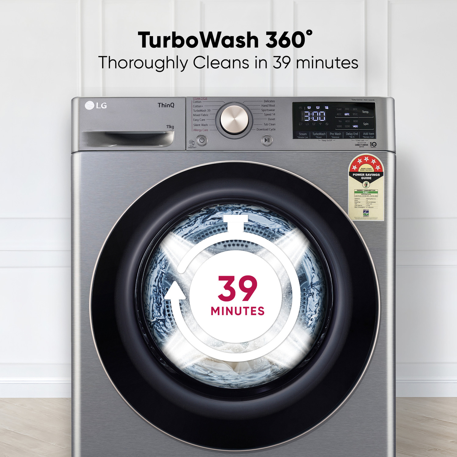 Image of LG 11 kg 5 Star, AI Direct Drive Technology, 6 Motion DD, Steam, Wi-Fi Enabled, Wrinkle Care Fully Automatic Front Load Washing Machine Silver (FHP1411Z9P)