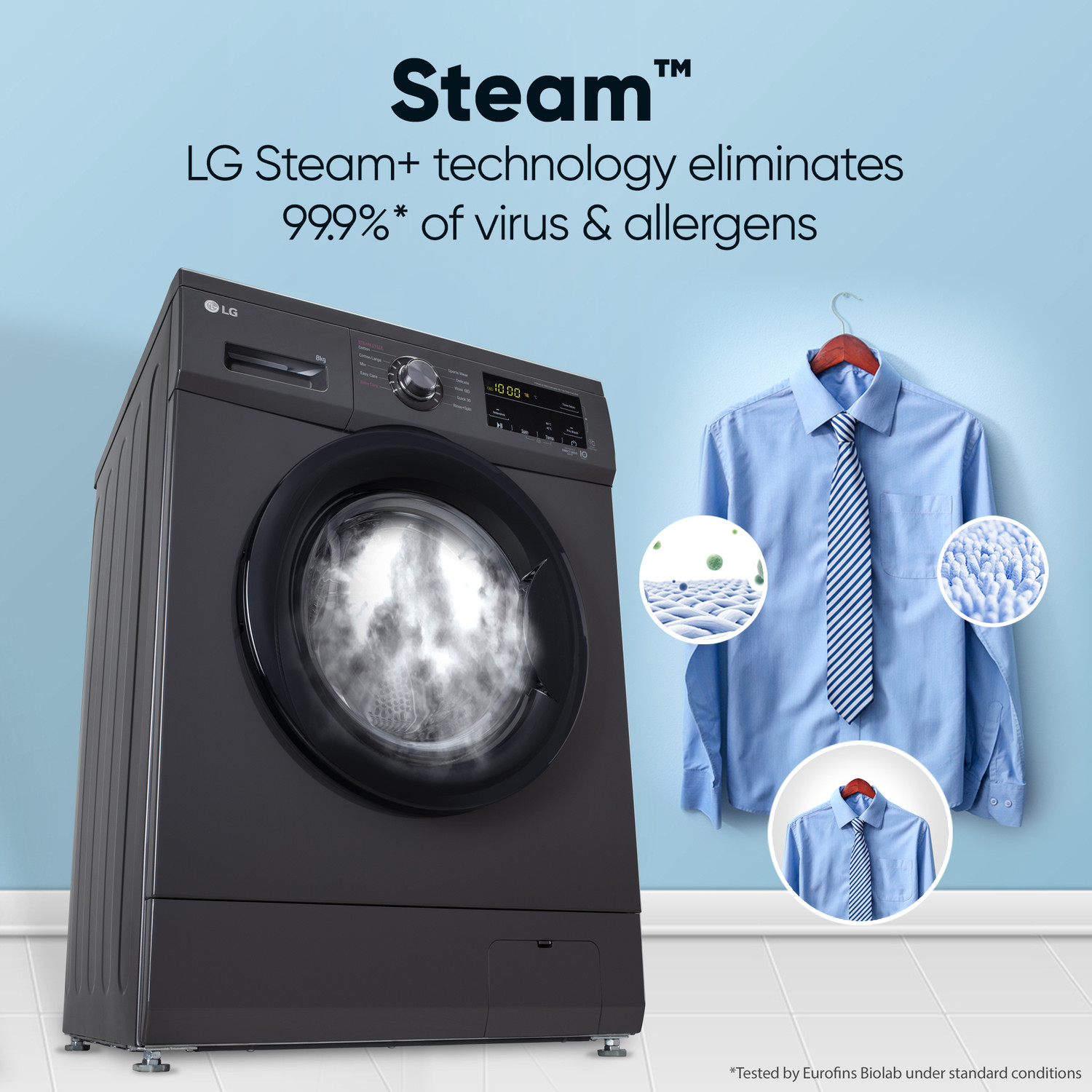 Image of LG 8 kg 5 Star with Steam, Inverter Direct Drive, 6 Motion Direct Drive, Touch Panel and 1400 RPM Fully Automatic Front Load Washing Machine with In-built Heater Black, Grey (FHM1408BDM)
