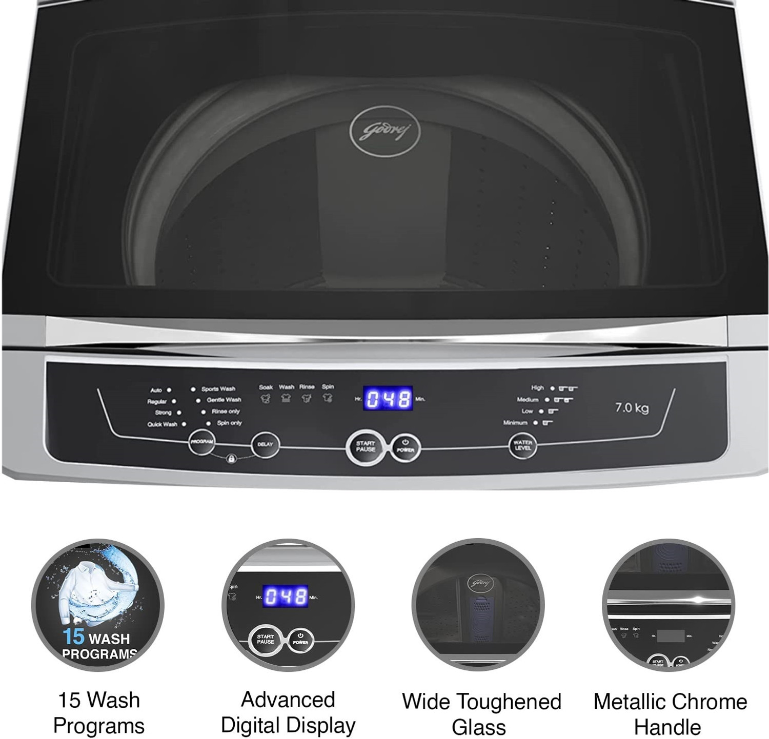 Image of Godrej 7 kg 5 Star With Tidal Wash Technology Washing Machine Fully Automatic Top Load Grey