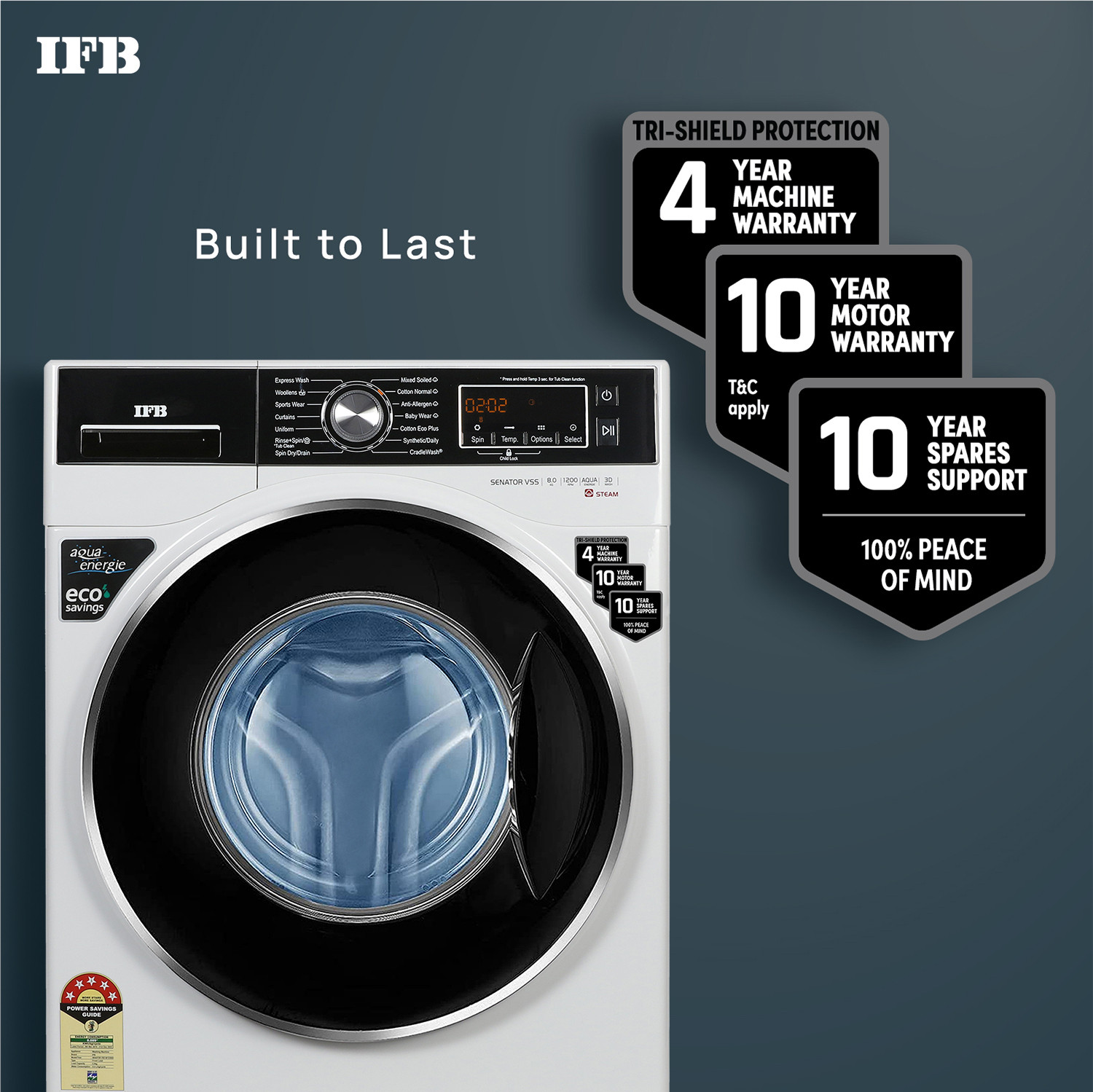 Image of IFB 8 kg with Steam Fully Automatic Front Load Washing Machine with In-built Heater Black, White