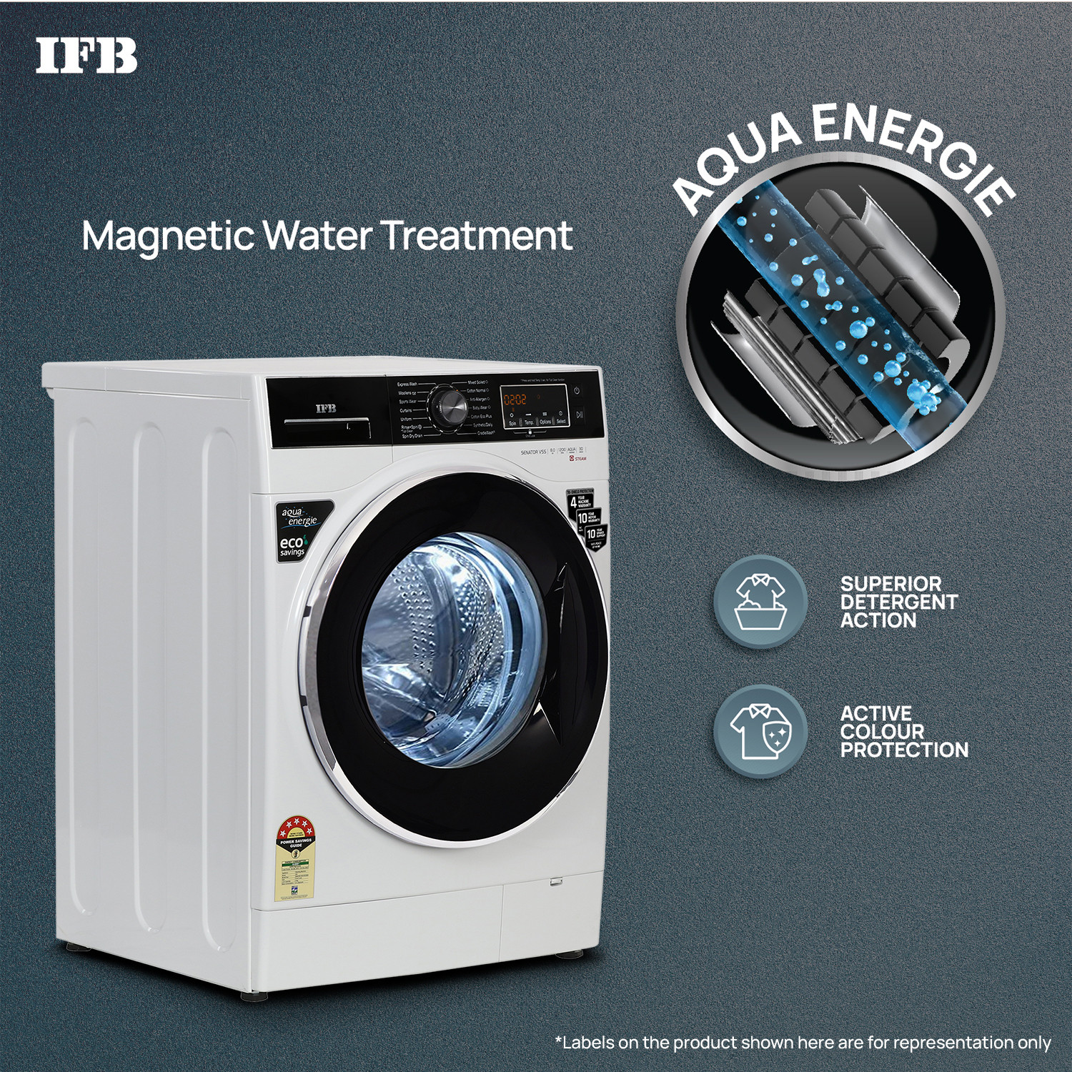 Image of IFB 8 kg with Steam Fully Automatic Front Load Washing Machine with In-built Heater Black, White