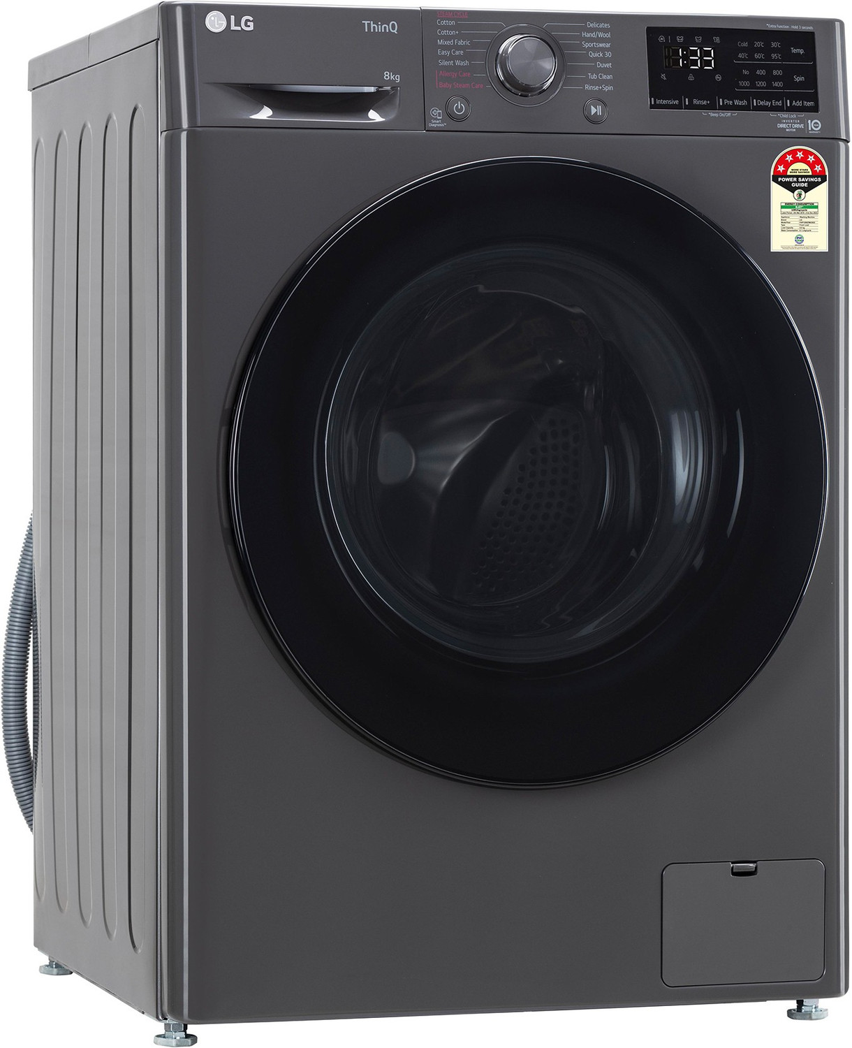 Image of LG 8 kg Wi-Fi Enabled Fully Automatic Front Load Washing Machine with In-built Heater Black, Grey (FHP1208Z5M)