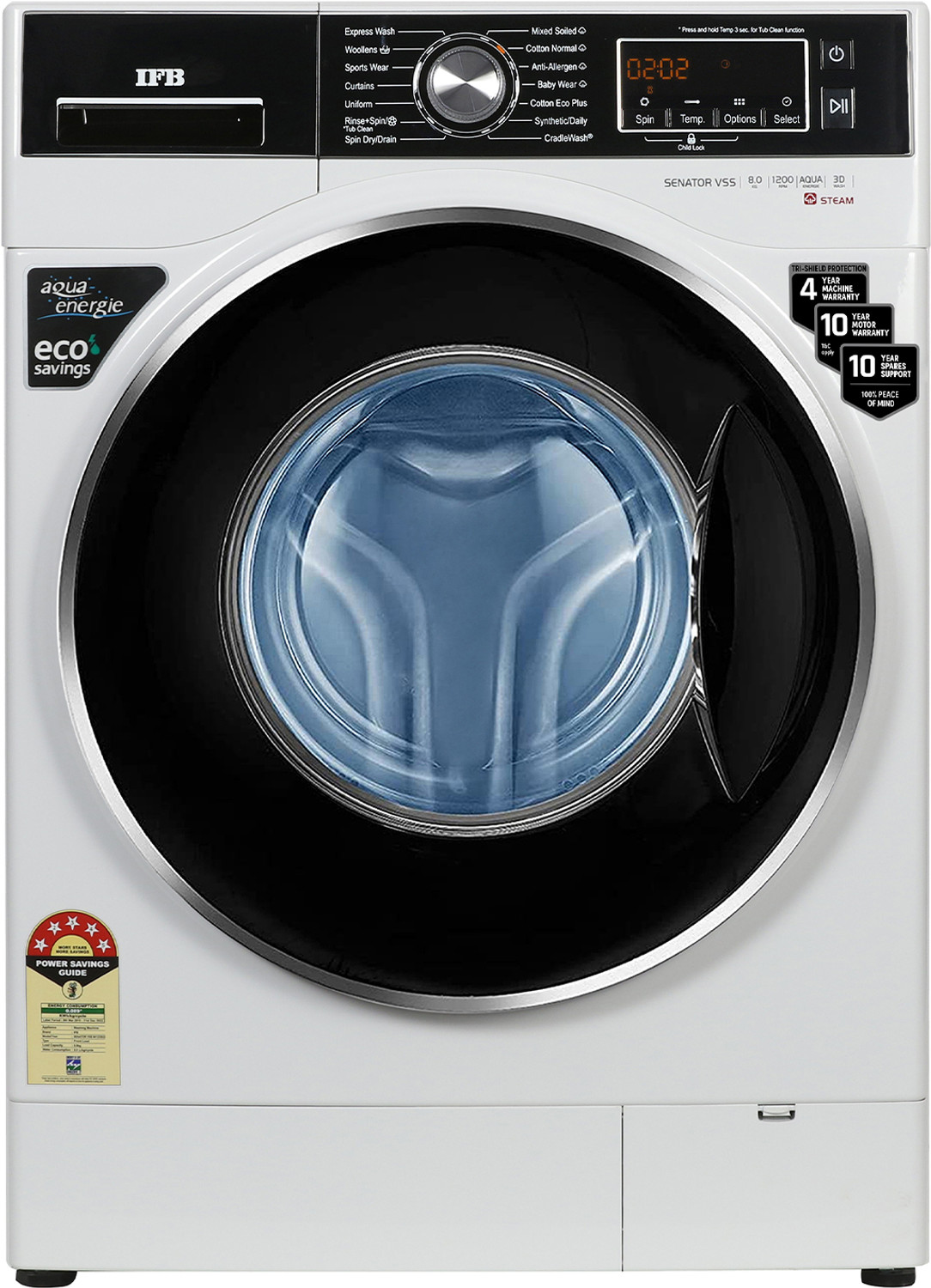 Image of IFB 8 kg with Steam Fully Automatic Front Load Washing Machine with In-built Heater Black, White