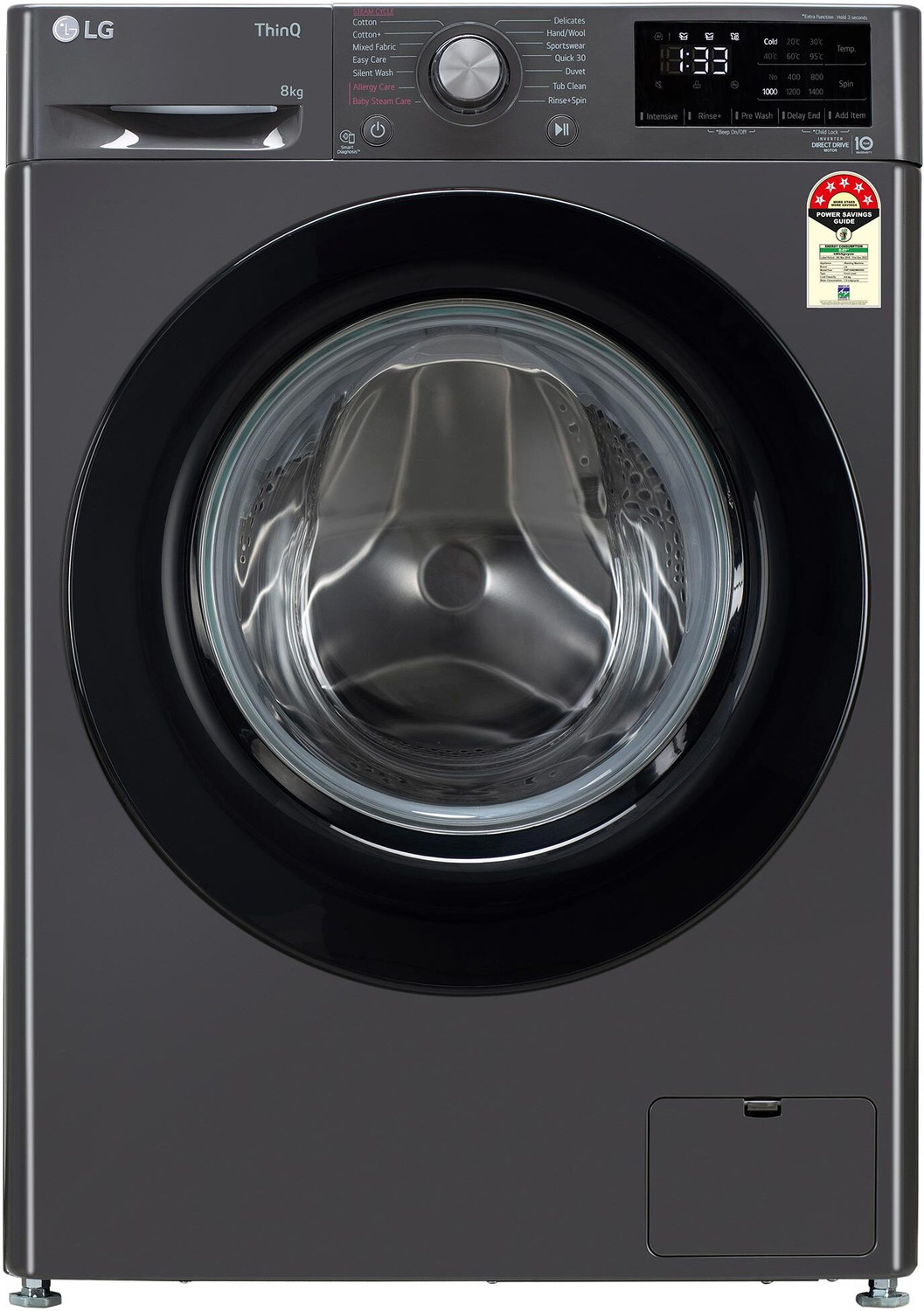 Image of LG 8 kg 5 Star, AI Direct Drive Technology, Steam, 6 Motion DD Fully Automatic Front Load Washing Machine Black (FHP1208Z3M)