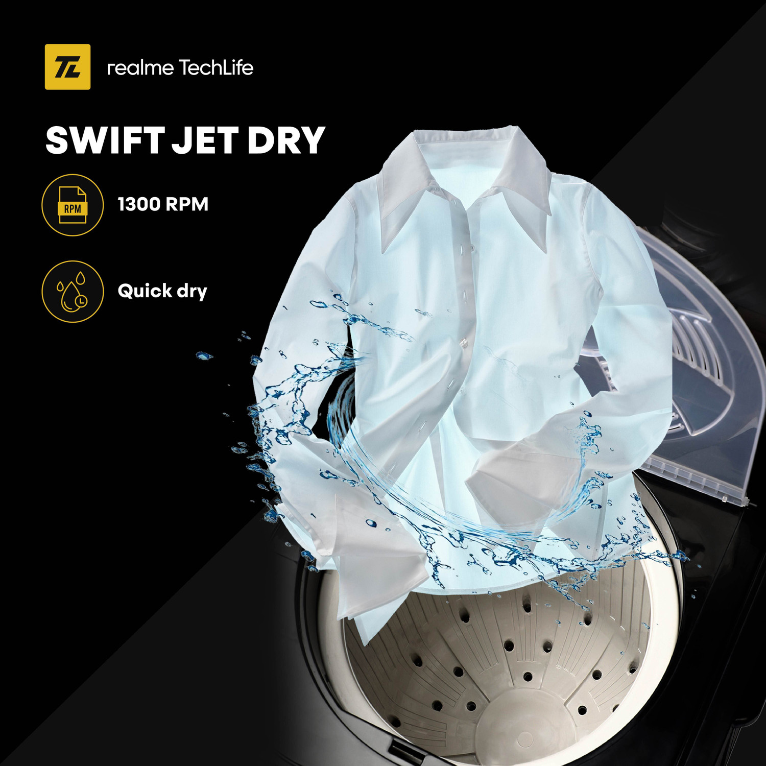 Image of realme TechLife 10 kg 5 Star rating Semi Automatic Top Load Washing Machine Black, Grey