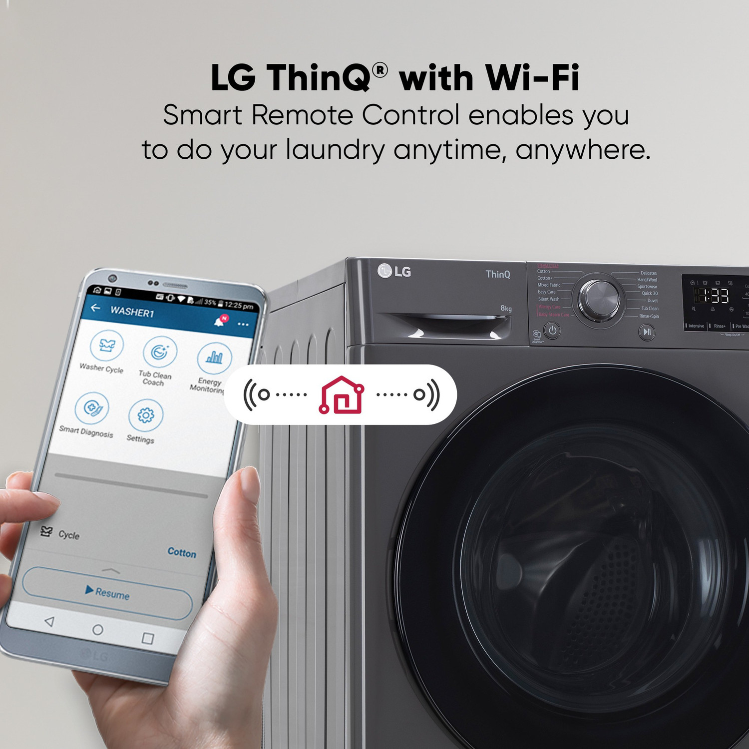 Image of LG 8 kg Wi-Fi Enabled Fully Automatic Front Load Washing Machine with In-built Heater Black, Grey (FHP1208Z5M)