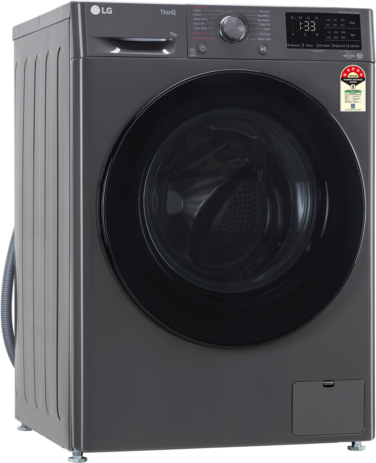 Image of LG 7 kg 5 star AI Direct Drive Washer with Steam and ThinQWi-Fi Enabled Fully Automatic Front Load Washing Machine with In-built Heater Grey (FHV1207Z4M)