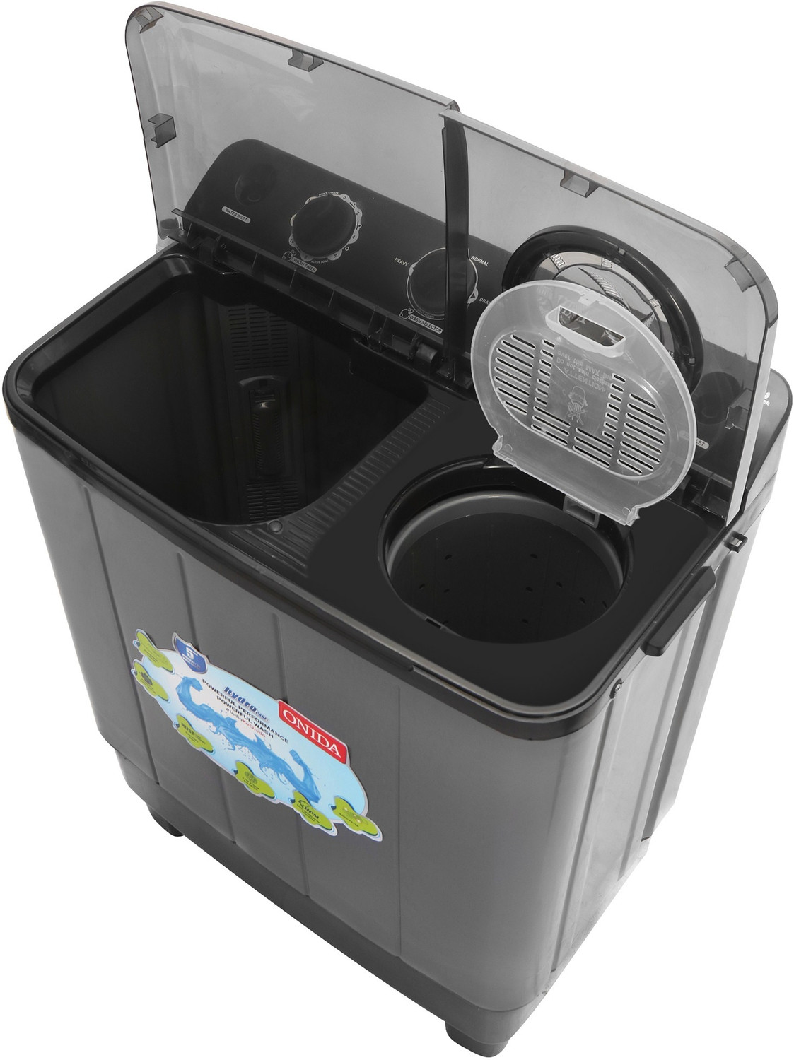 Image of ONIDA 7 kg 5 Star With Five-Fin Storm Pulsator Semi Automatic Top Load Washing Machine Black, Grey