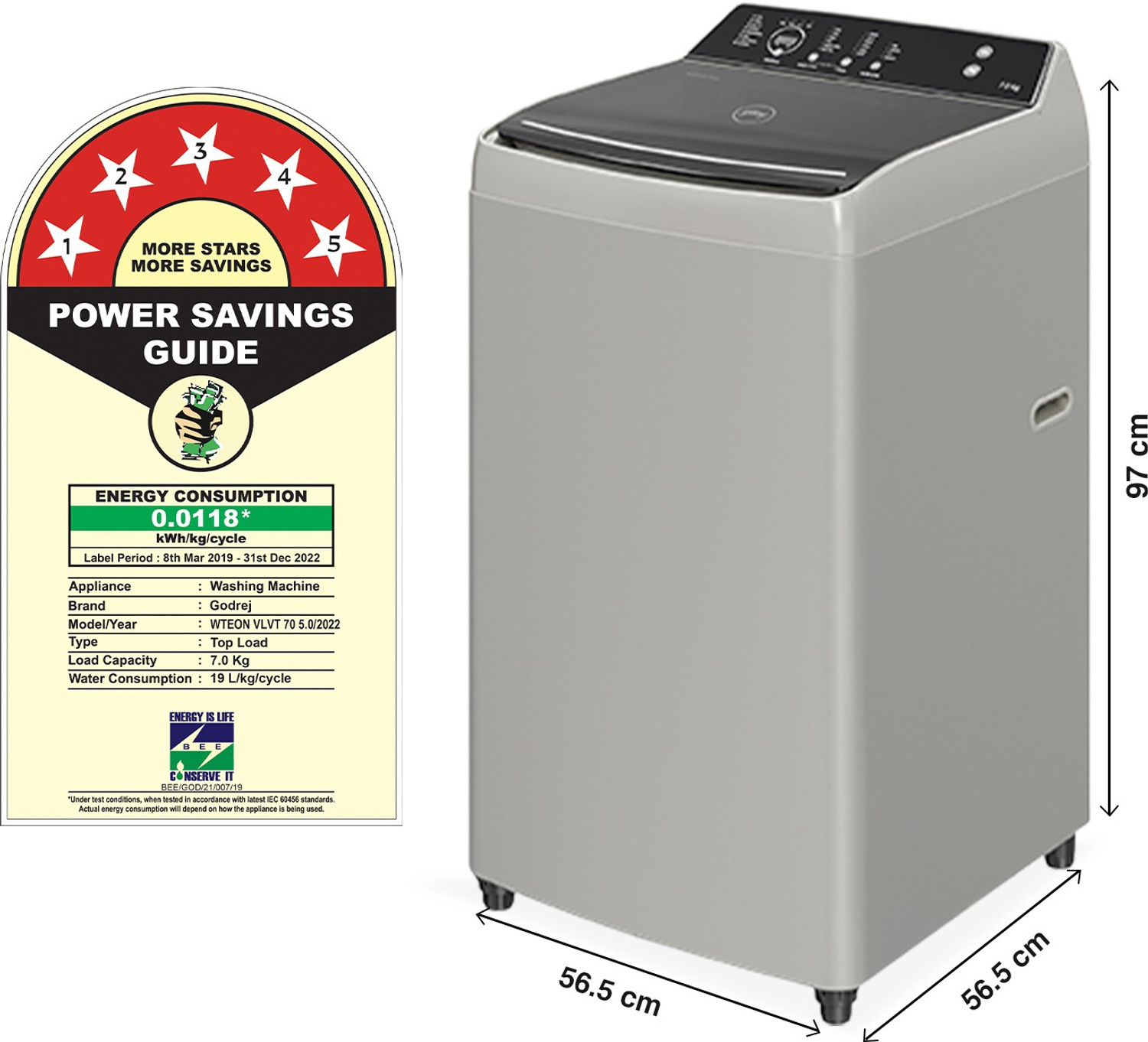 Image of Godrej 7 kg 5 Star With Flexi Wash Technology And Soft-Close Lid Washing Machine Fully Automatic Top Load Silver