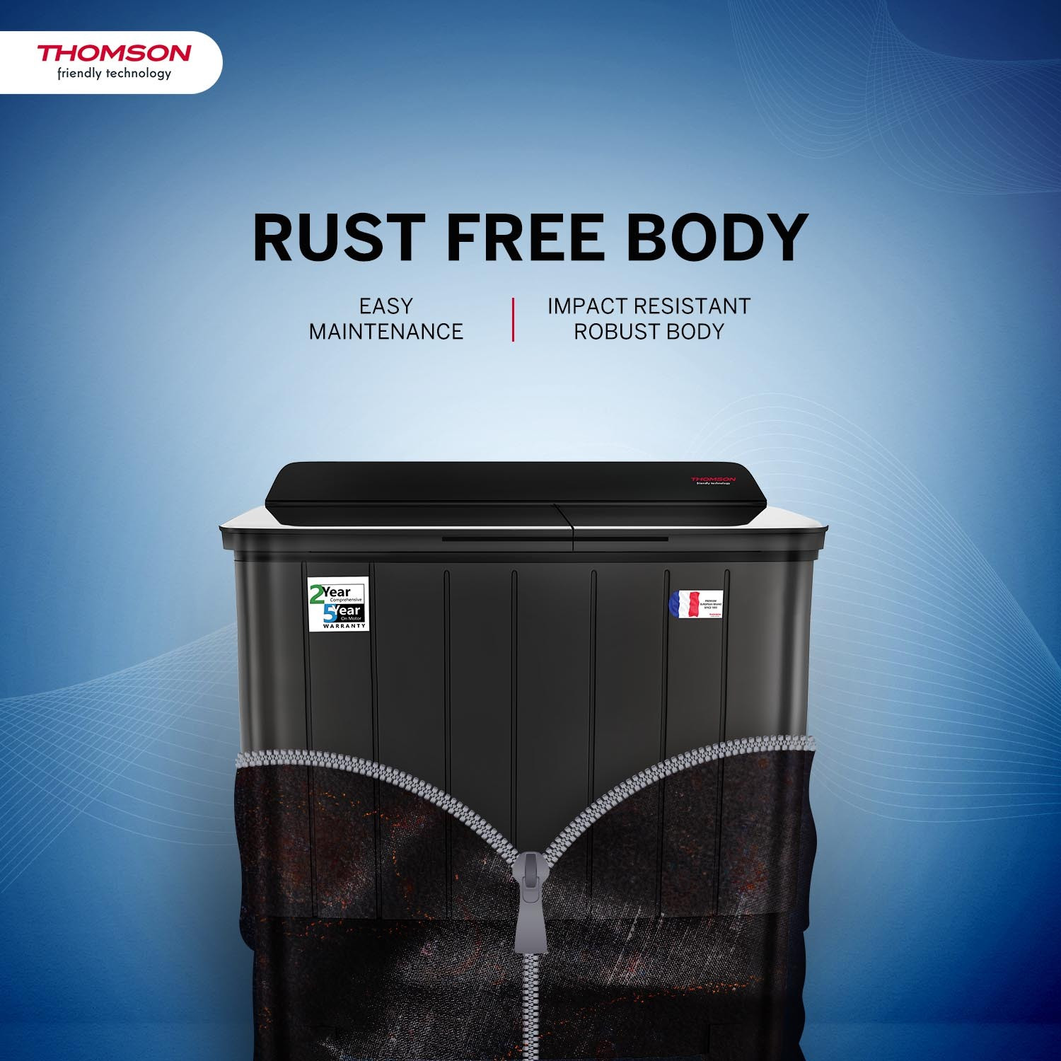 Image of Thomson 12 kg 5 Star Aqua Magic Toughen Glass with soft closure, Double Waterfall, Detergent Box,� Water Level Selector, 3D Rollers Technology, Collar Scrubber, Turbo Dry Technology, Semi Automatic Top Load Washing Machine Black