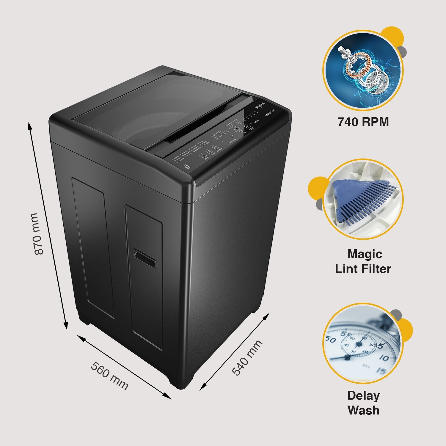 Image of Whirlpool 7.5 kg Magic Clean 5 Star Fully Automatic Top Load Washing Machine Grey