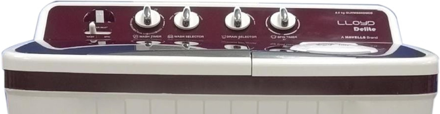 Image of Lloyd by Havells 8 kg |1300 RPM|Soak Function|3 Wash Programs|Swift Dry| Magic Filter Semi Automatic Top Load Washing Machine Maroon, White