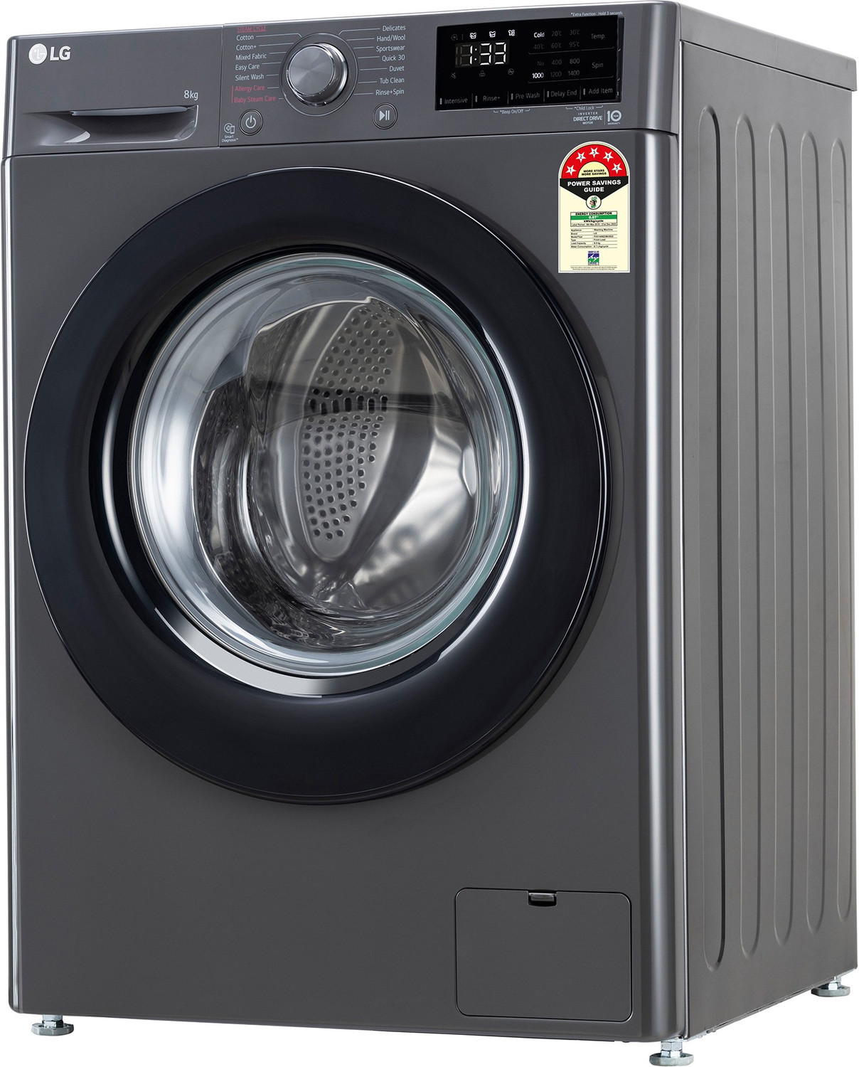 Image of LG 8 kg 5 Star with AI Direct Drive Washer with Steam Fully Automatic Front Load Washing Machine with In-built Heater Black