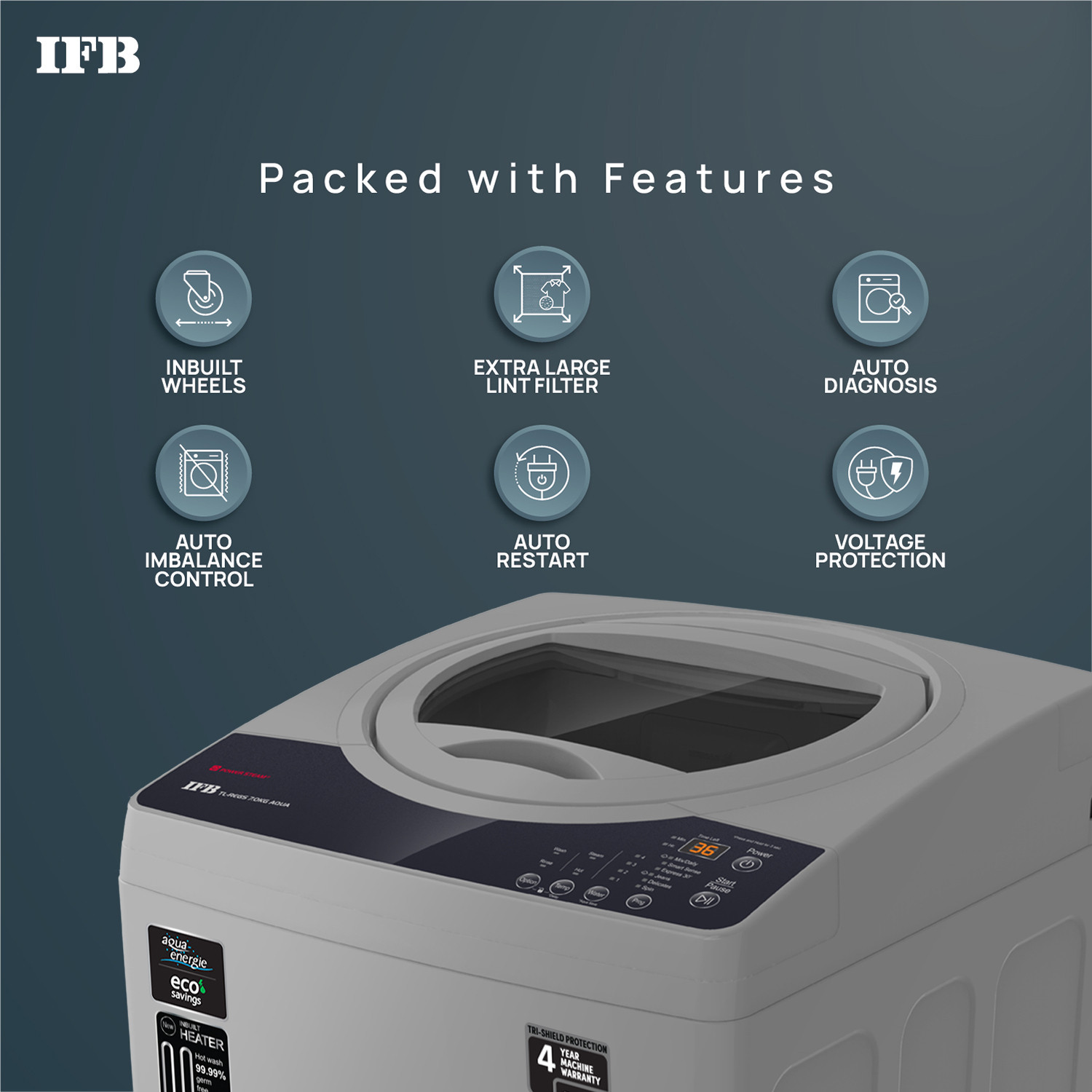 Image of IFB 7 kg Fully Automatic Top Load Washing Machine with In-built Heater Black, Grey