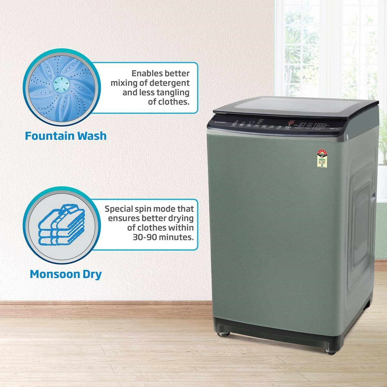 Image of Voltas Beko by A Tata Product 8 kg Eco Wash and Fountain Wash Fully Automatic Top Load Washing Machine Black, Grey