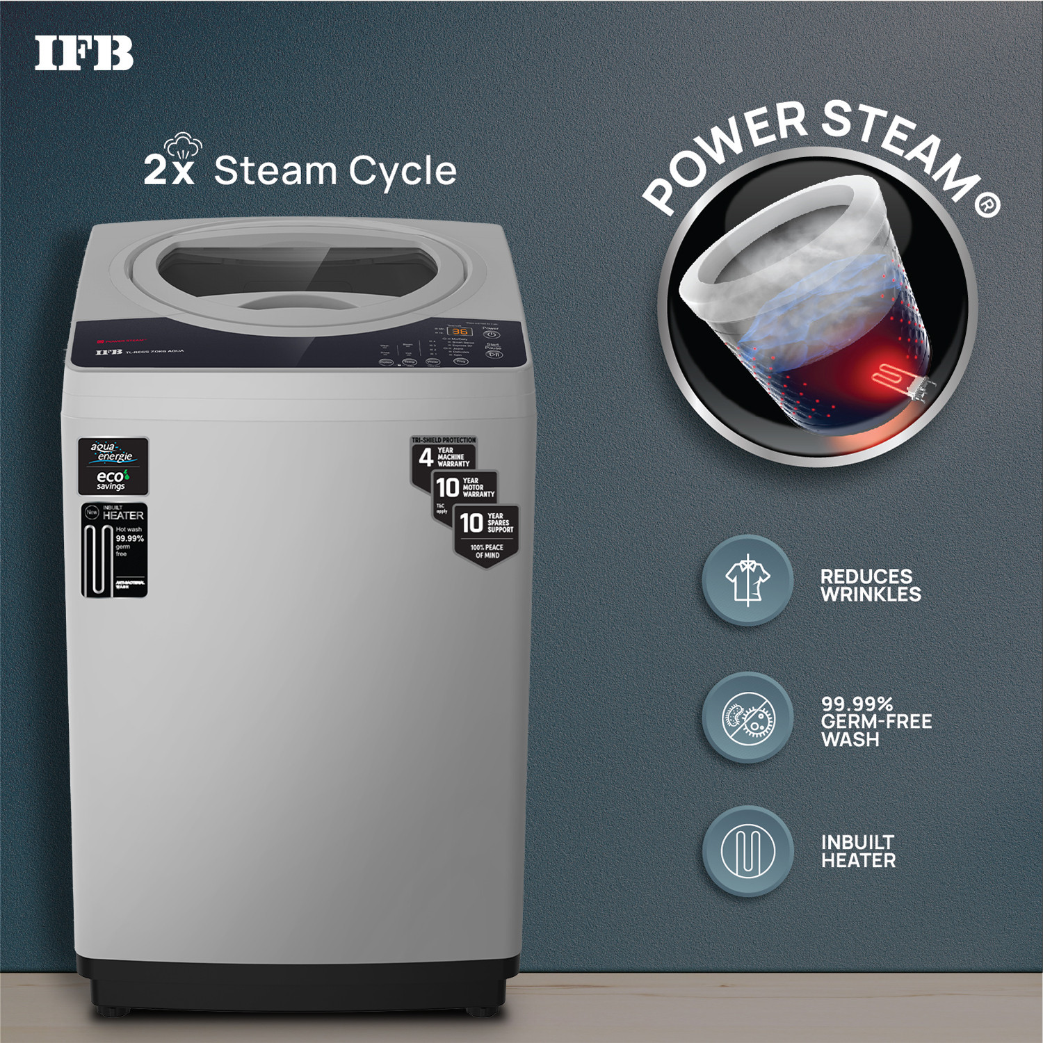 Image of IFB 7 kg Fully Automatic Top Load Washing Machine with In-built Heater Black, Grey