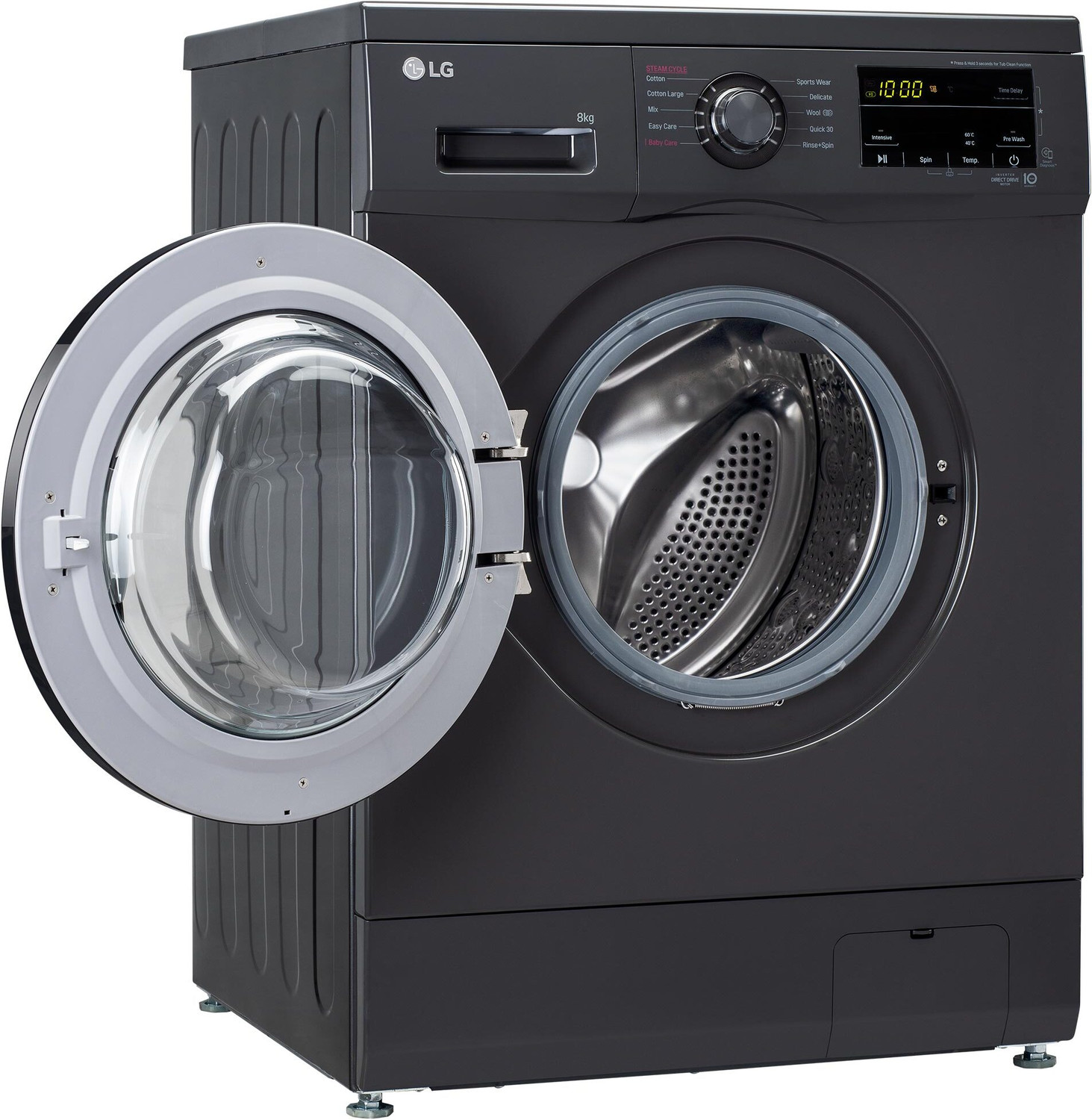 Image of LG 8 kg 5 Star with Steam, Inverter Direct Drive, 6 Motion Direct Drive, Touch Panel and 1400 RPM Fully Automatic Front Load Washing Machine with In-built Heater Black, Grey (FHM1408BDM)