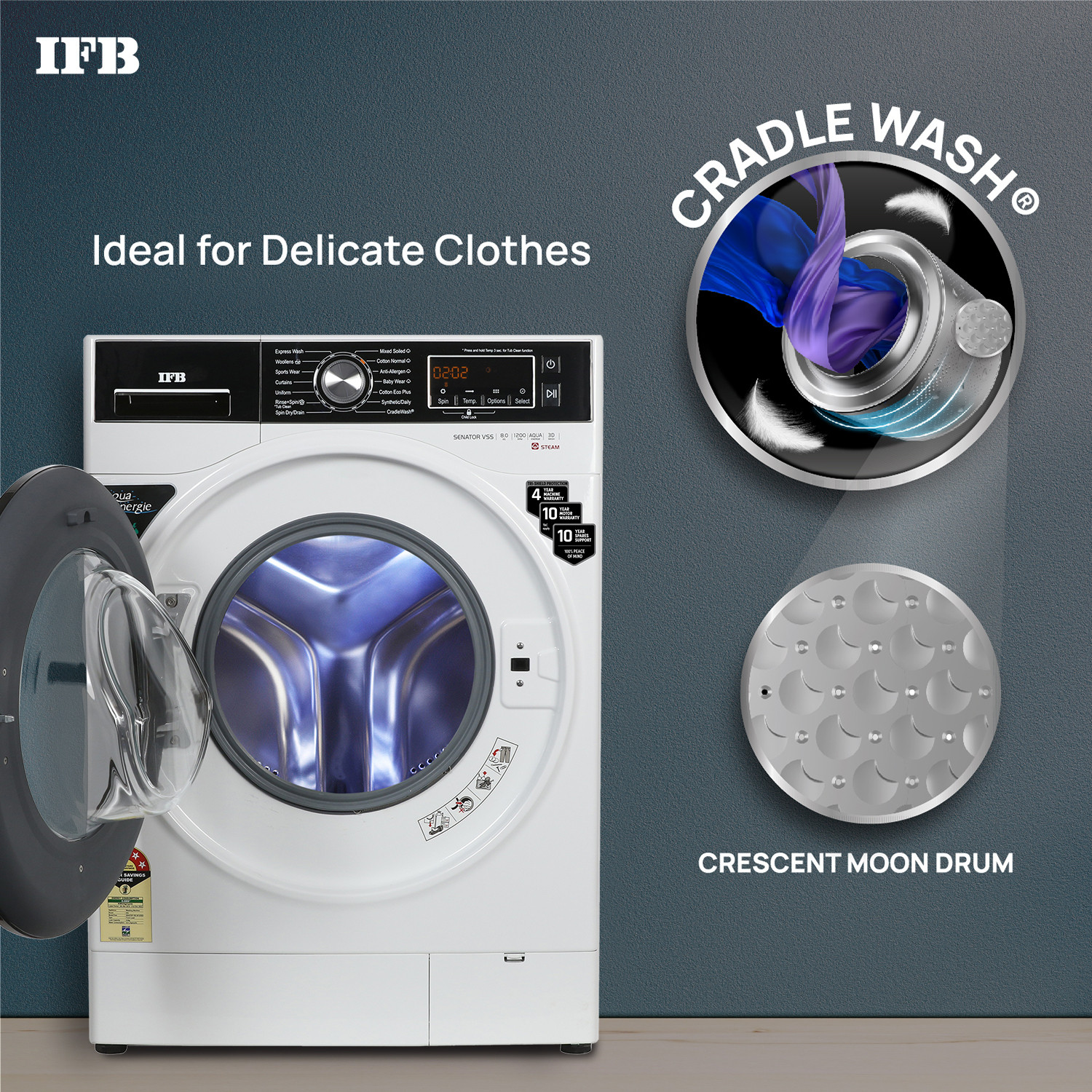 Image of IFB 8 kg with Steam Fully Automatic Front Load Washing Machine with In-built Heater Black, White